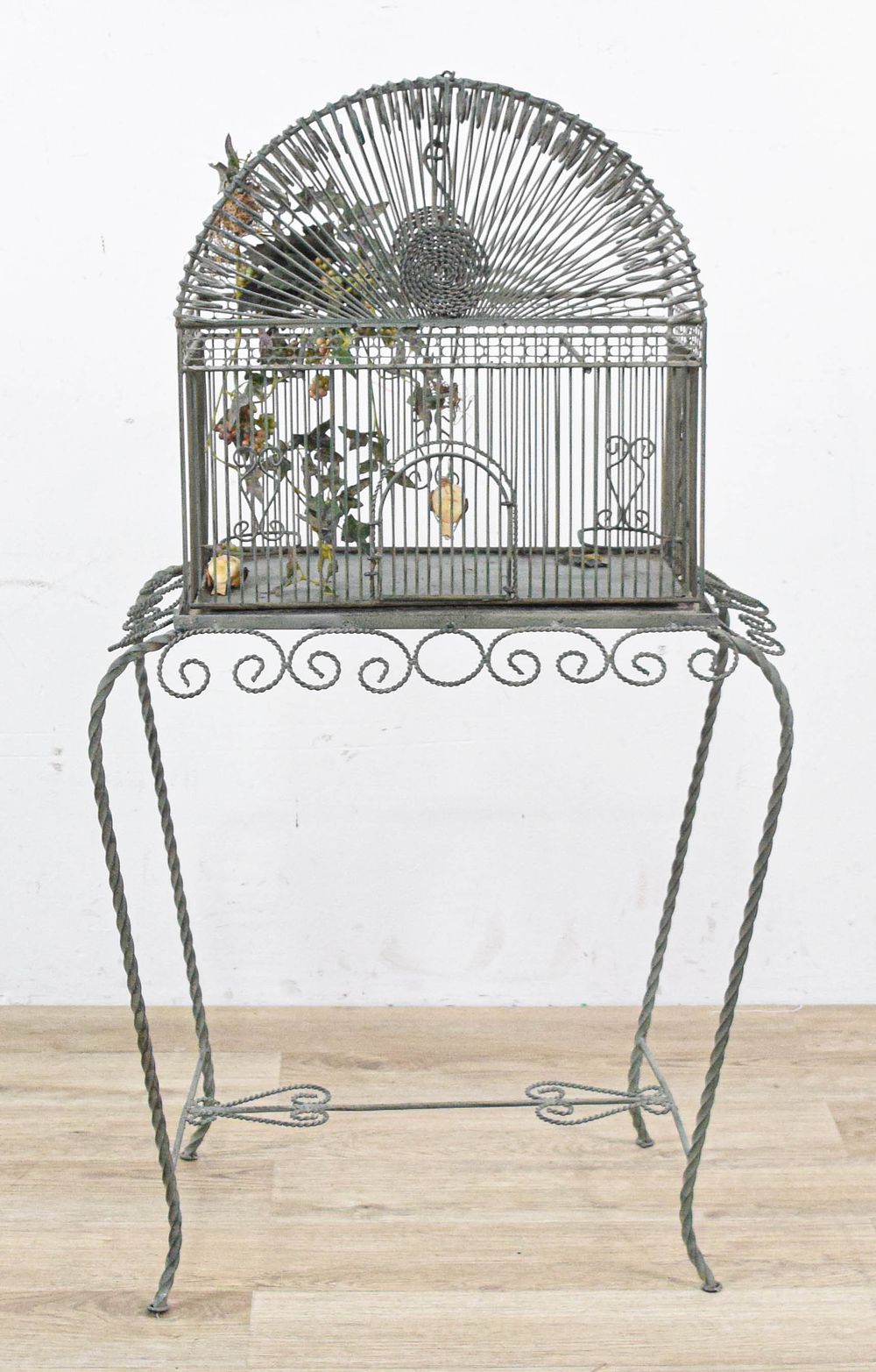 Lot 374: Victorian Style Wrought Iron Birdcage on Stand