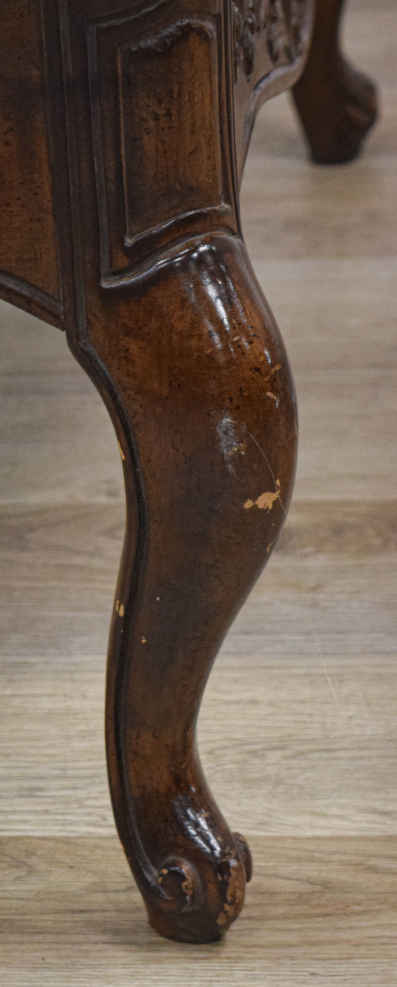 French Country Carved Wood Coffee Table with Glass Top