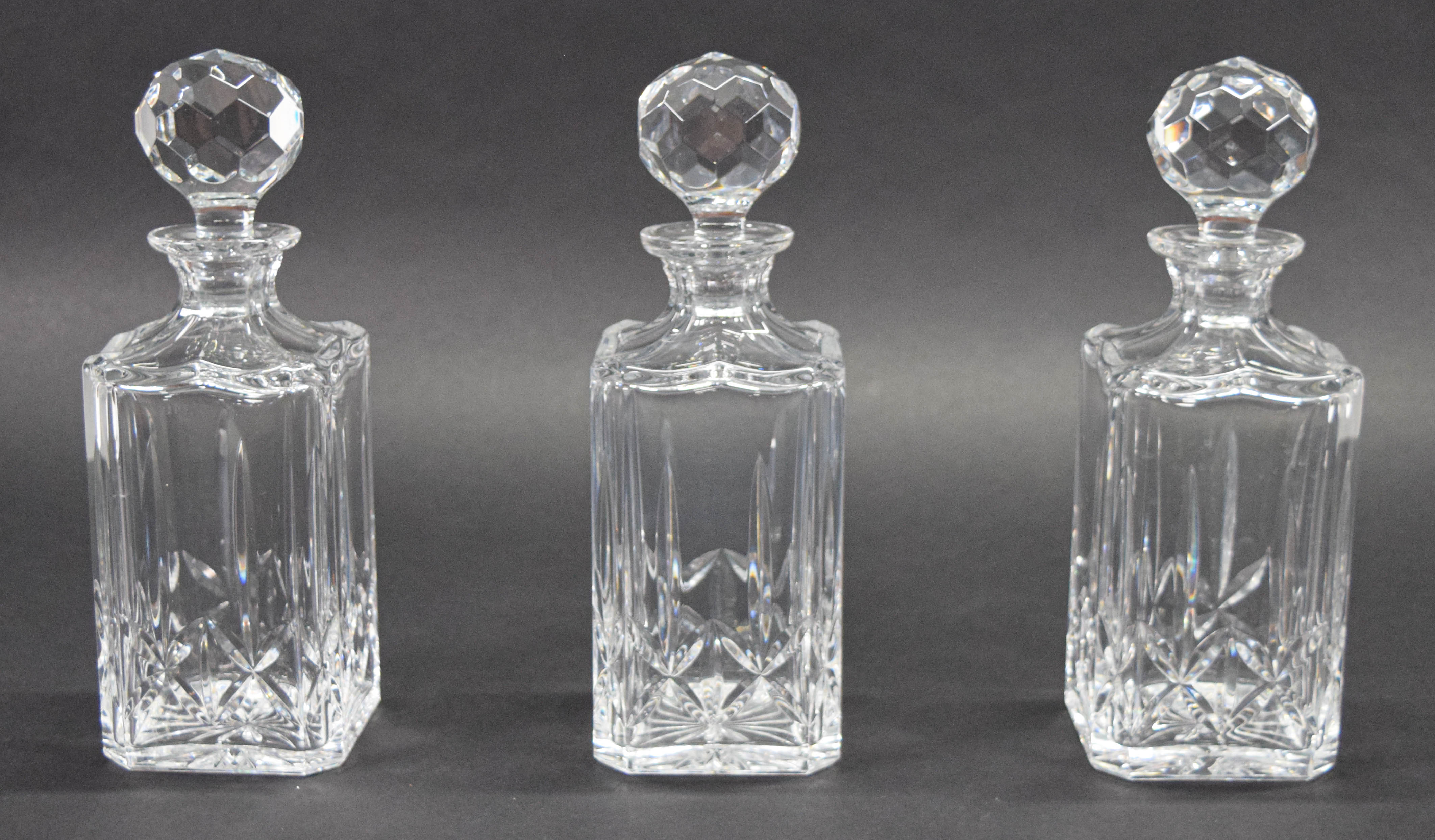 Trio of Atlantis Lead Crystal Square Spirit Decanters