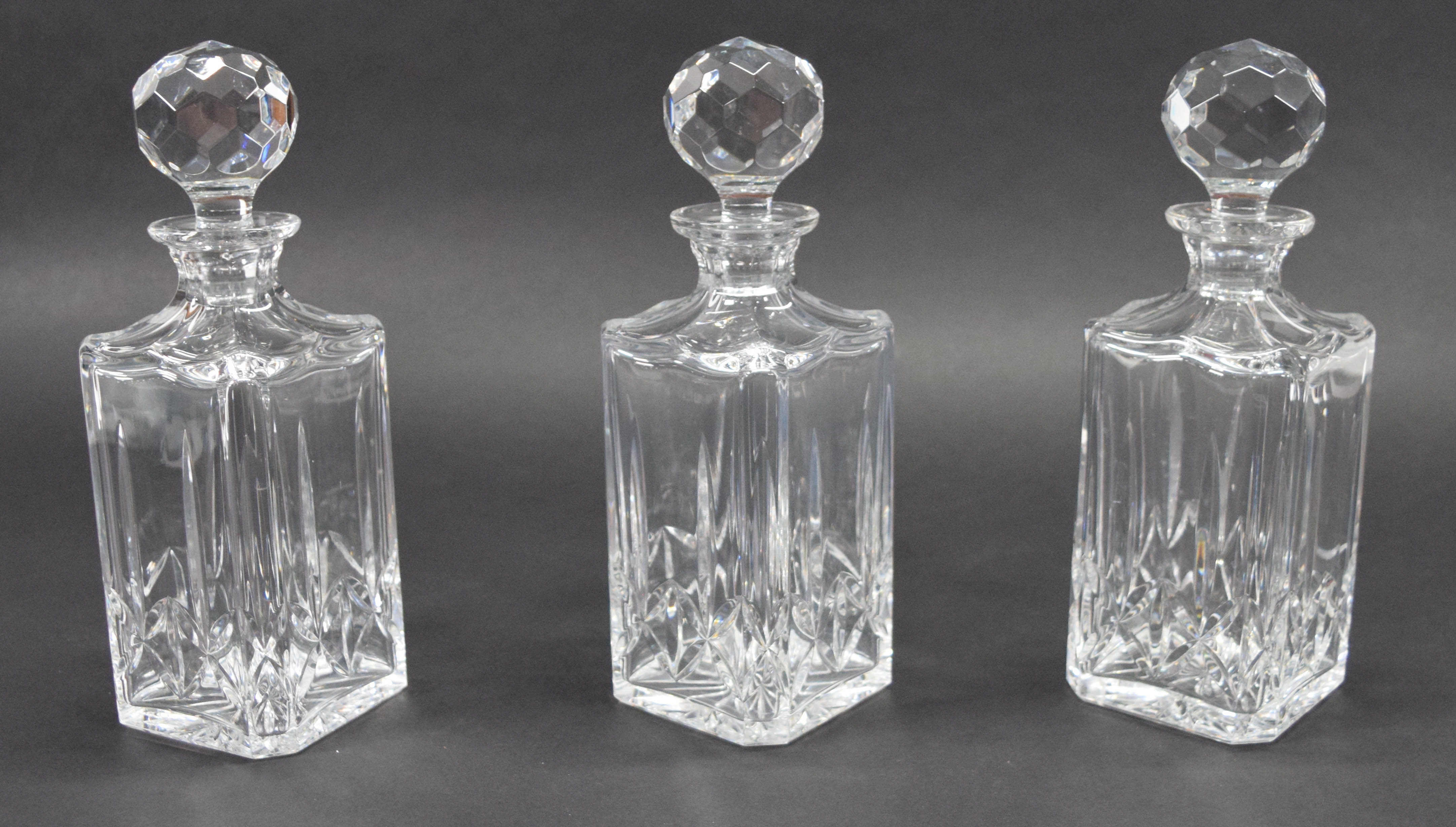 Trio of Atlantis Lead Crystal Square Spirit Decanters