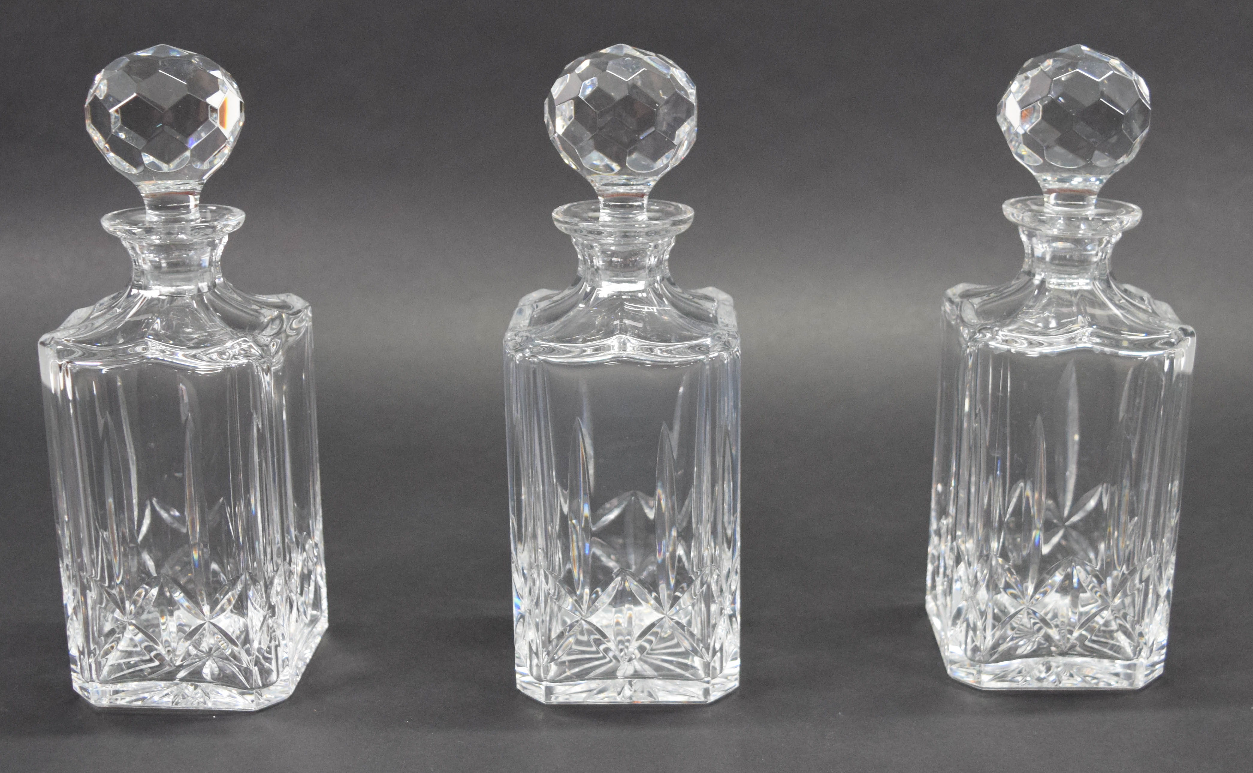 Trio of Atlantis Lead Crystal Square Spirit Decanters