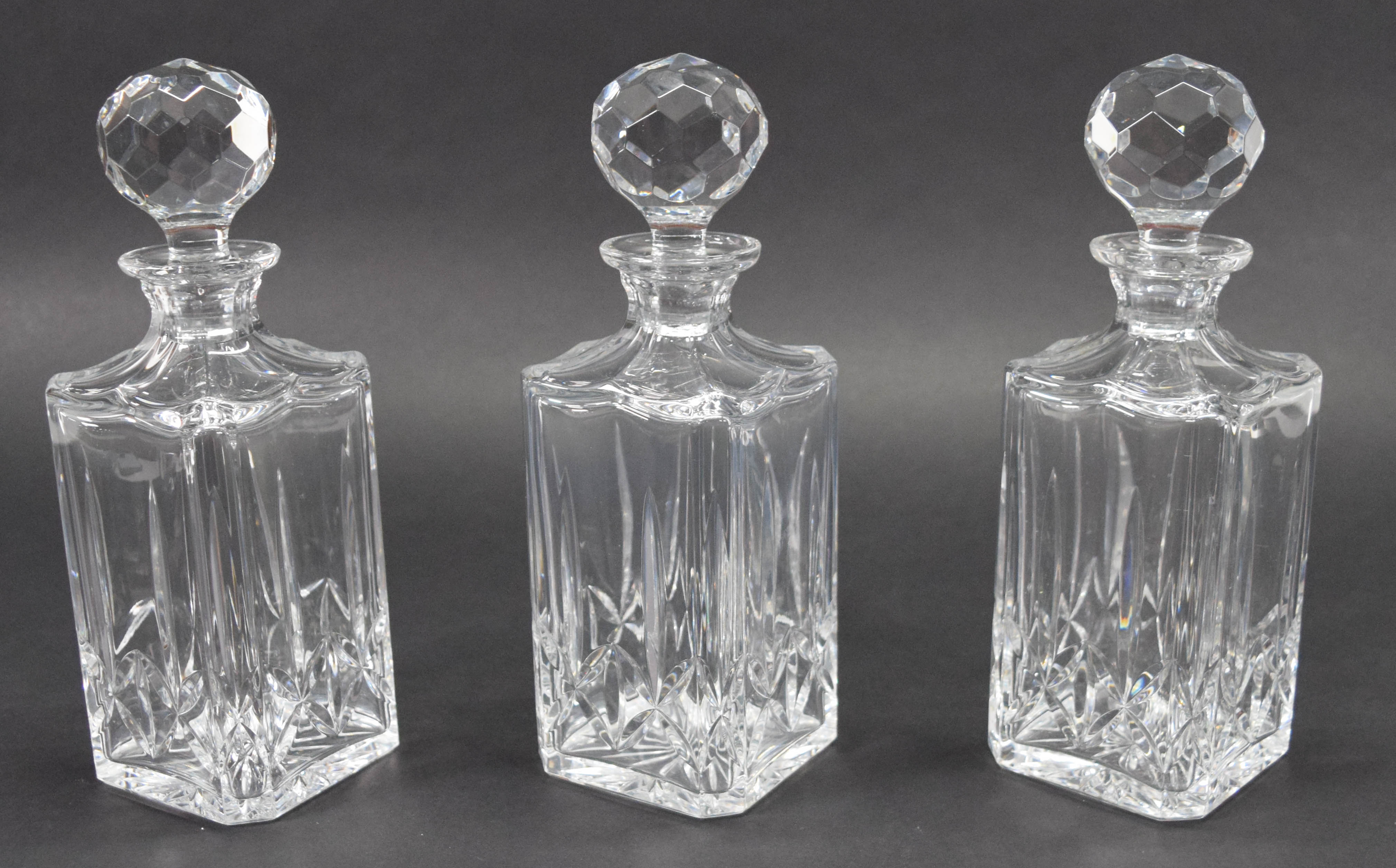 Trio of Atlantis Lead Crystal Square Spirit Decanters
