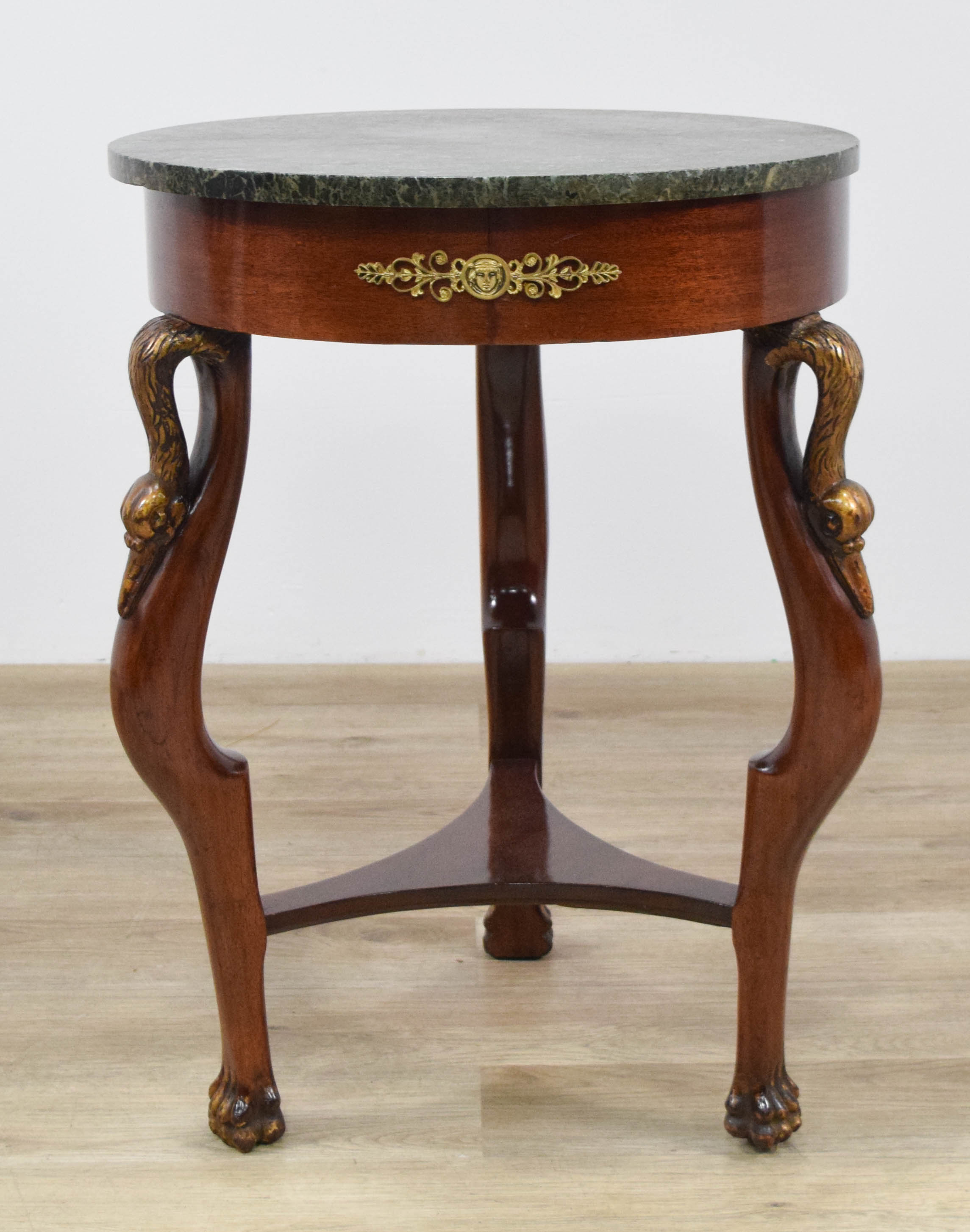 French Empire Style Mahogany and Variegated Green Marble Side Table