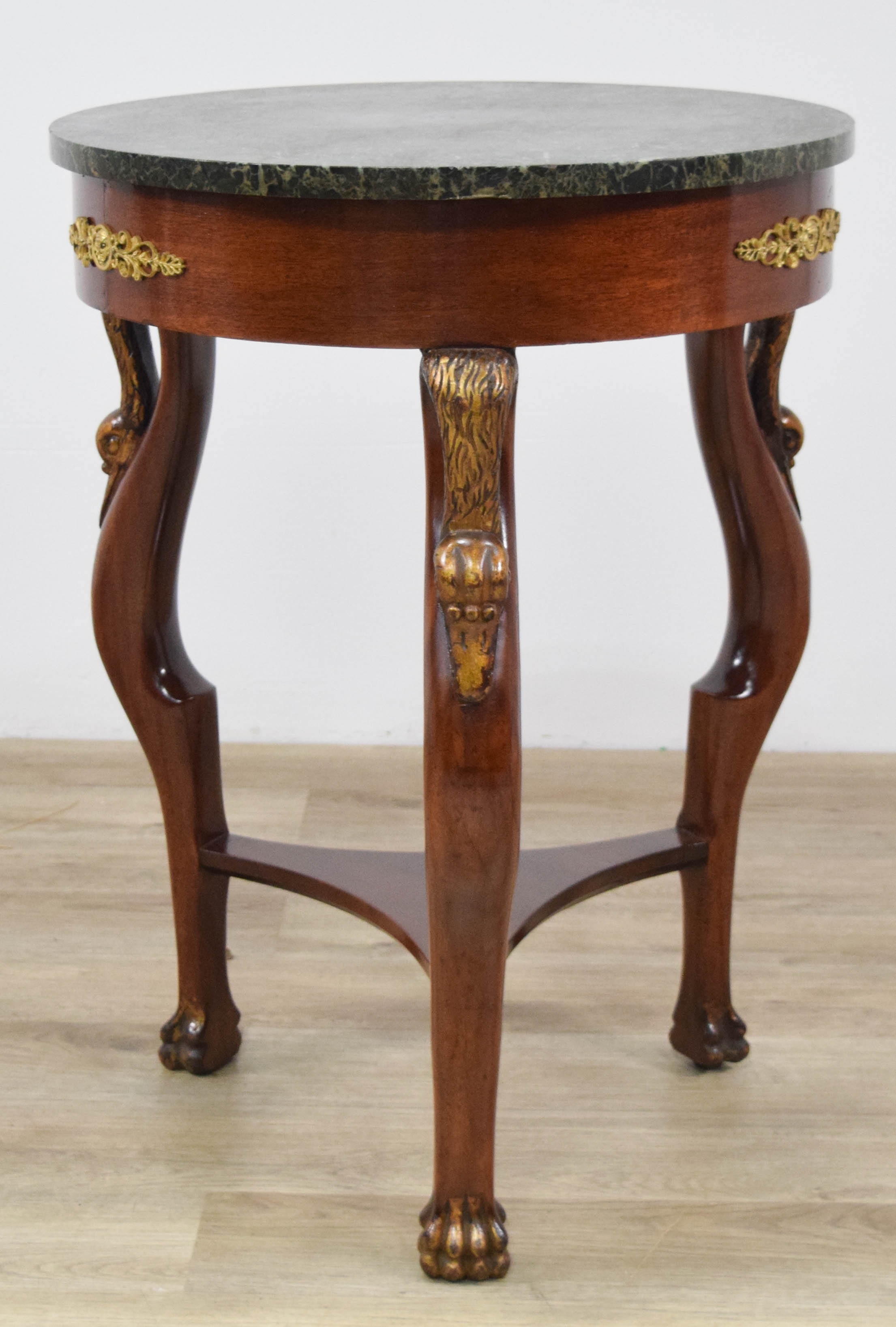 French Empire Style Mahogany and Variegated Green Marble Side Table