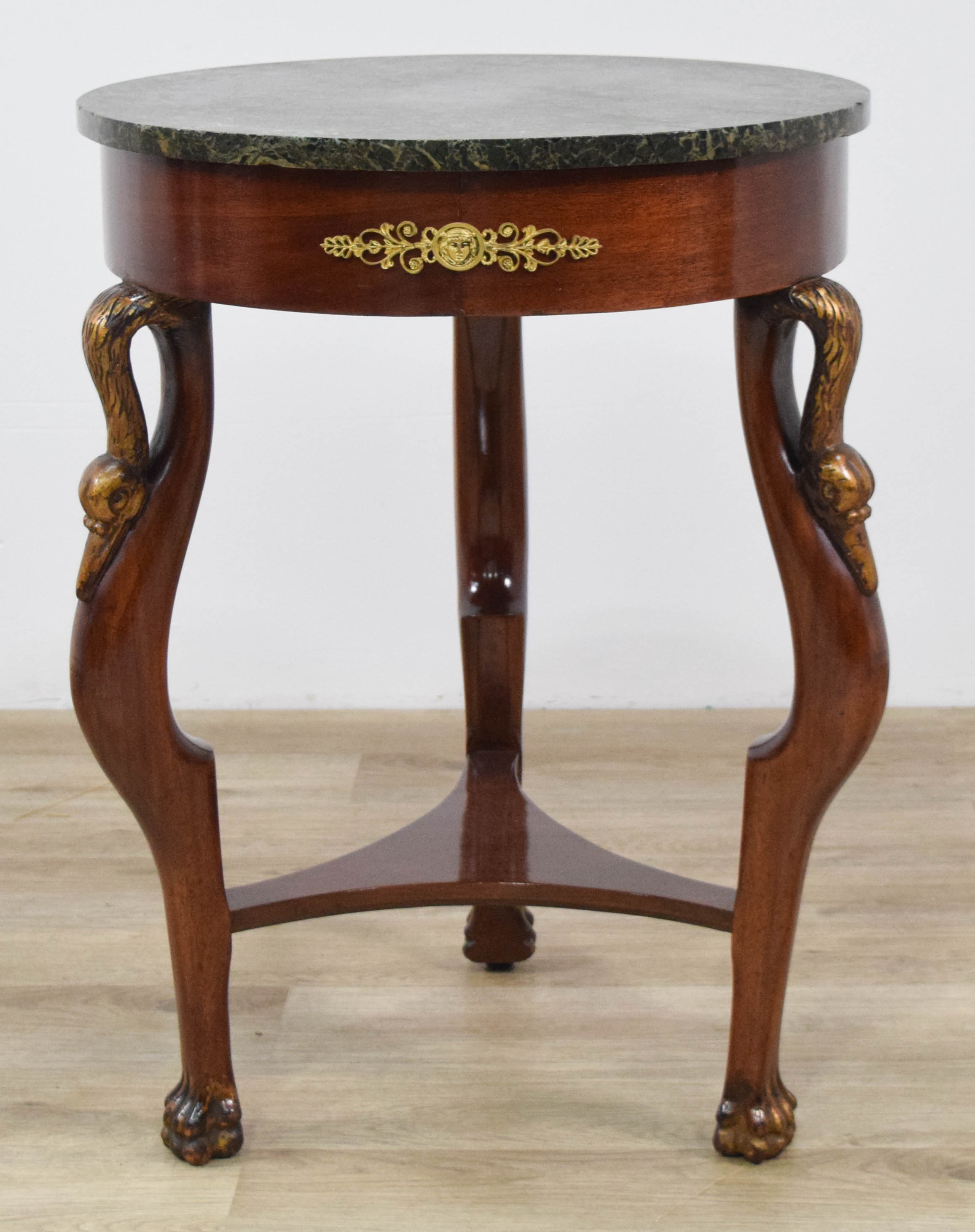 French Empire Style Mahogany and Variegated Green Marble Side Table
