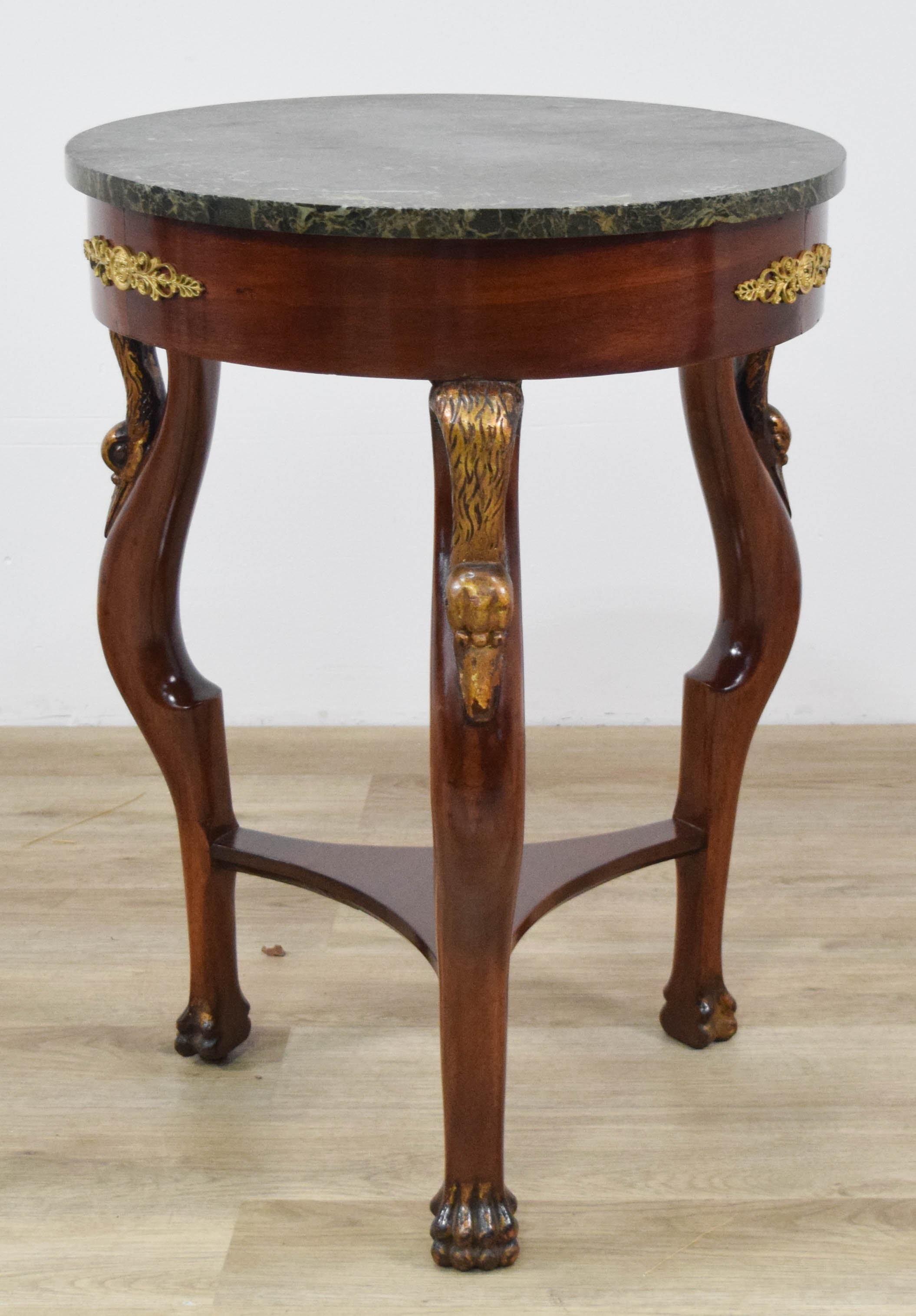 French Empire Style Mahogany and Variegated Green Marble Side Table
