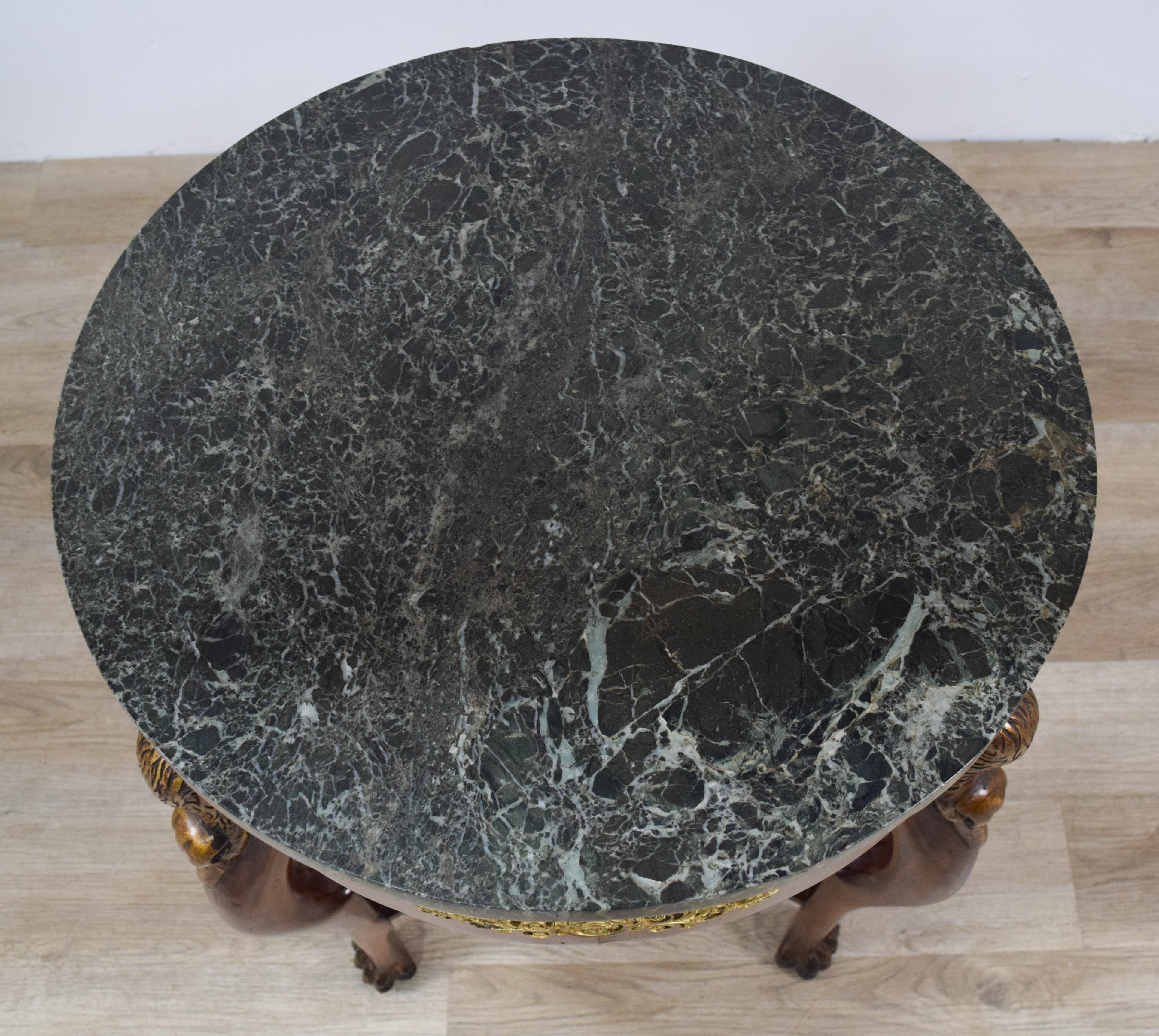 French Empire Style Mahogany and Variegated Green Marble Side Table