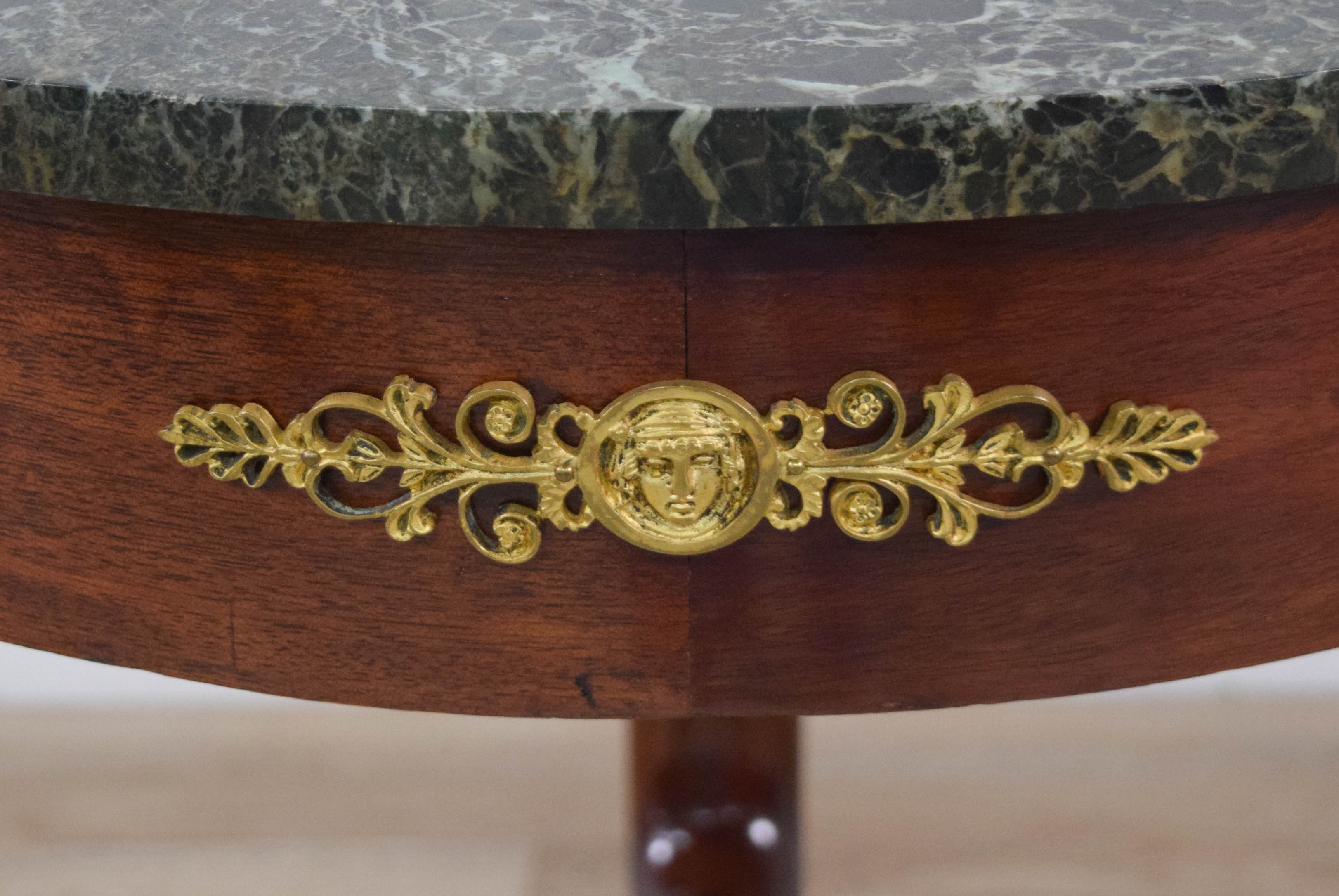 French Empire Style Mahogany and Variegated Green Marble Side Table