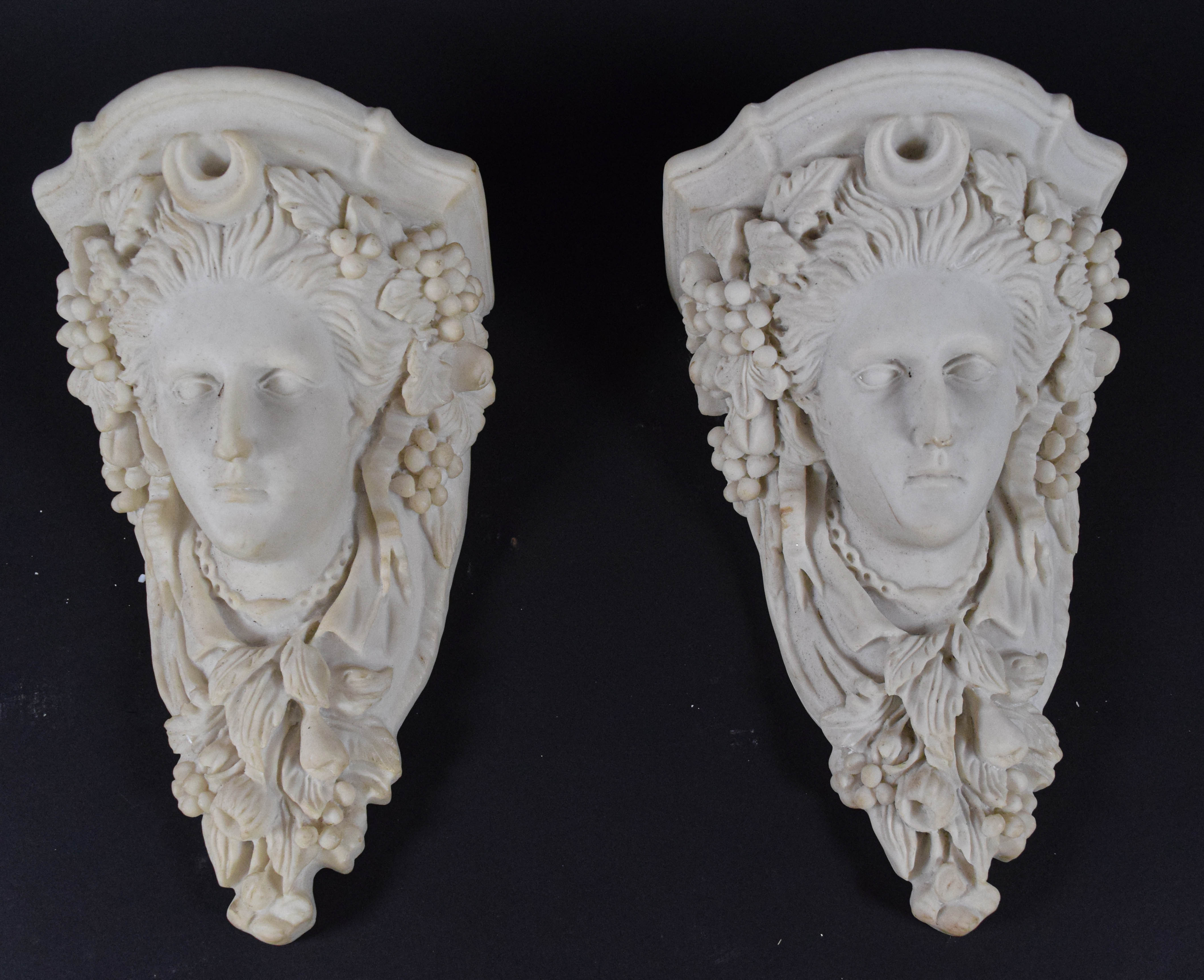 Pair of Neoclassical Style Female Mask Wall Corbels