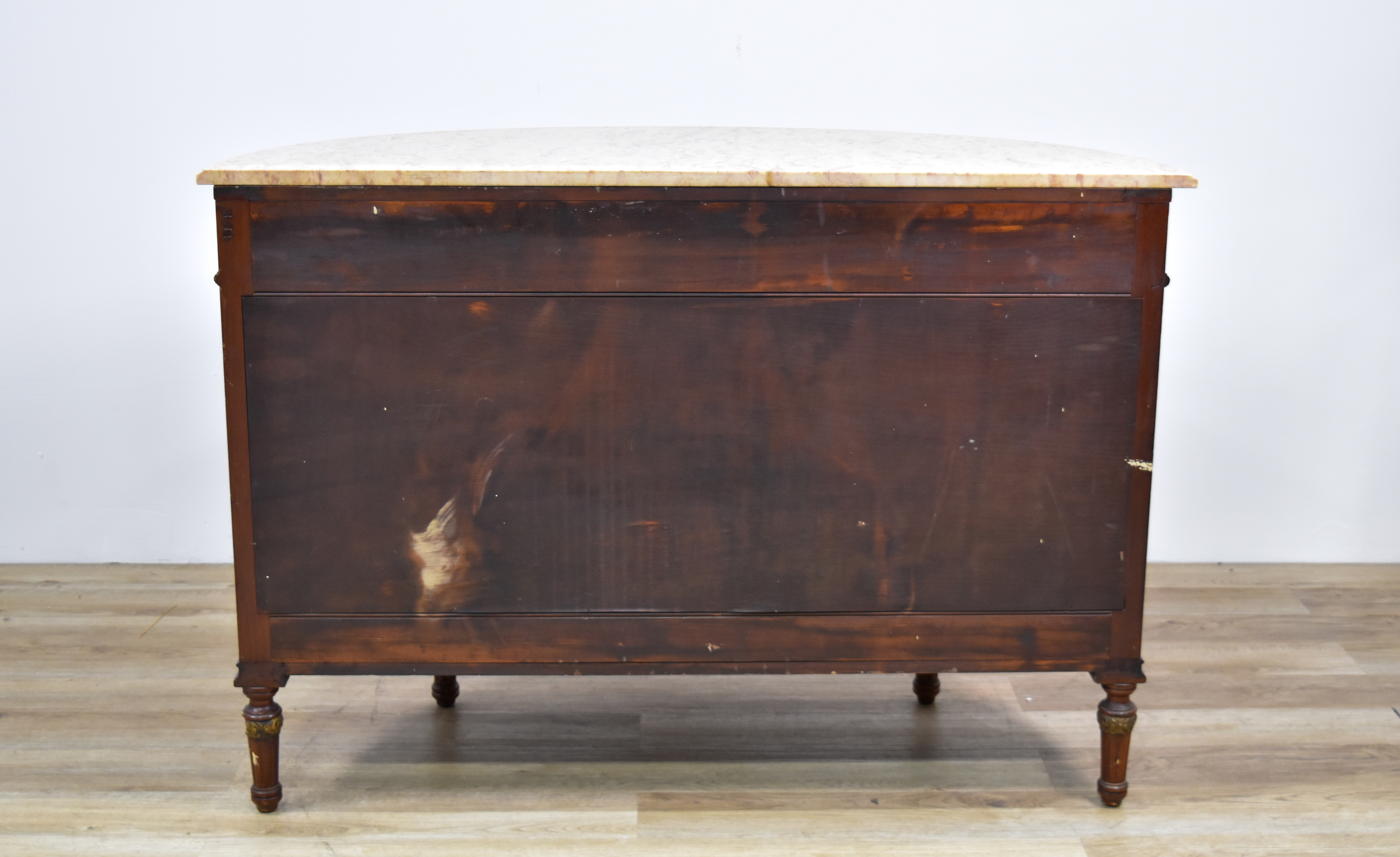 Leonardo Co. Louis XVI Style Inlaid Demilune Cabinet with Marble Top