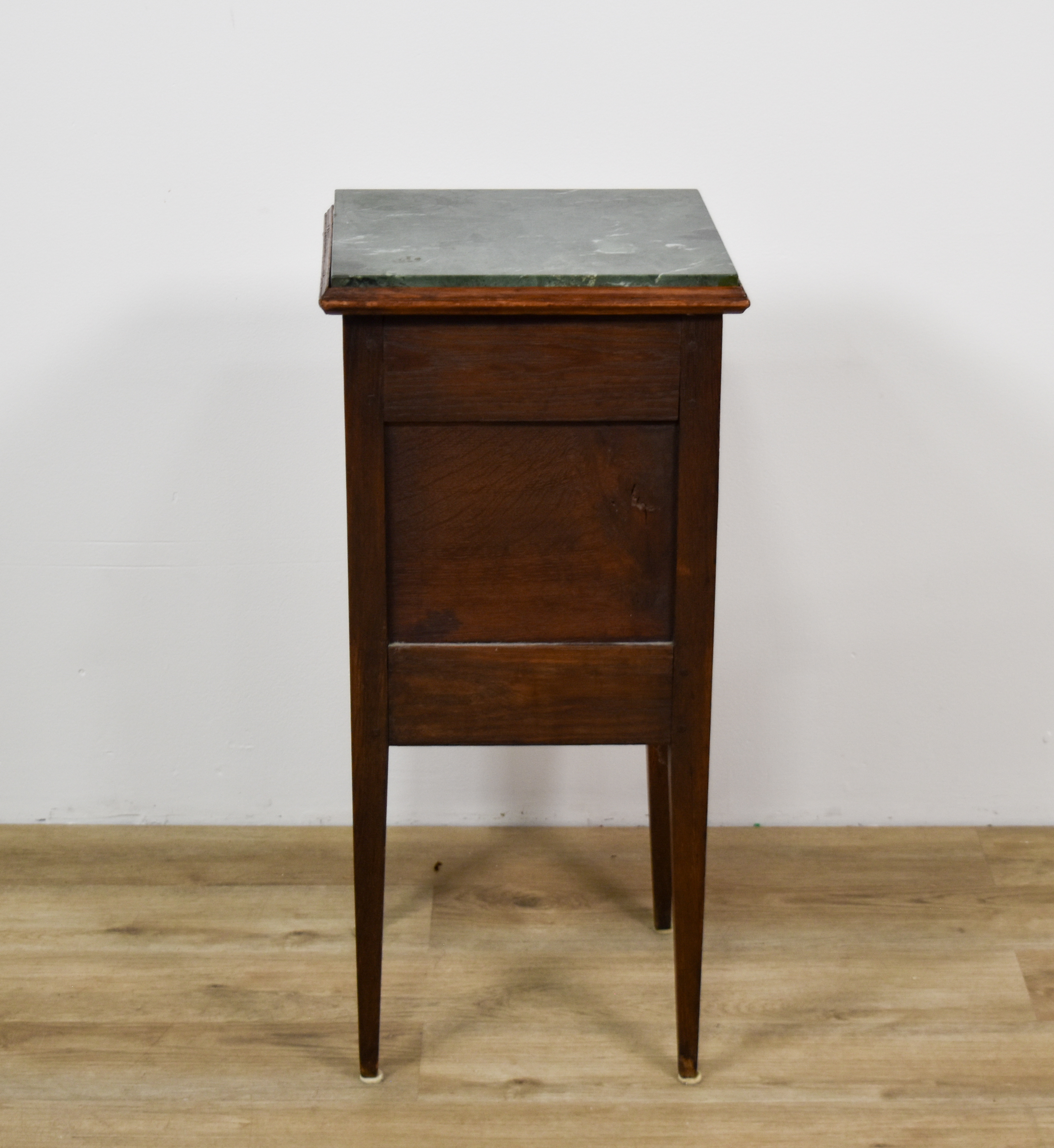 Louis XVI Style Oak Nightstand with Green Marble Top and Tambour Door