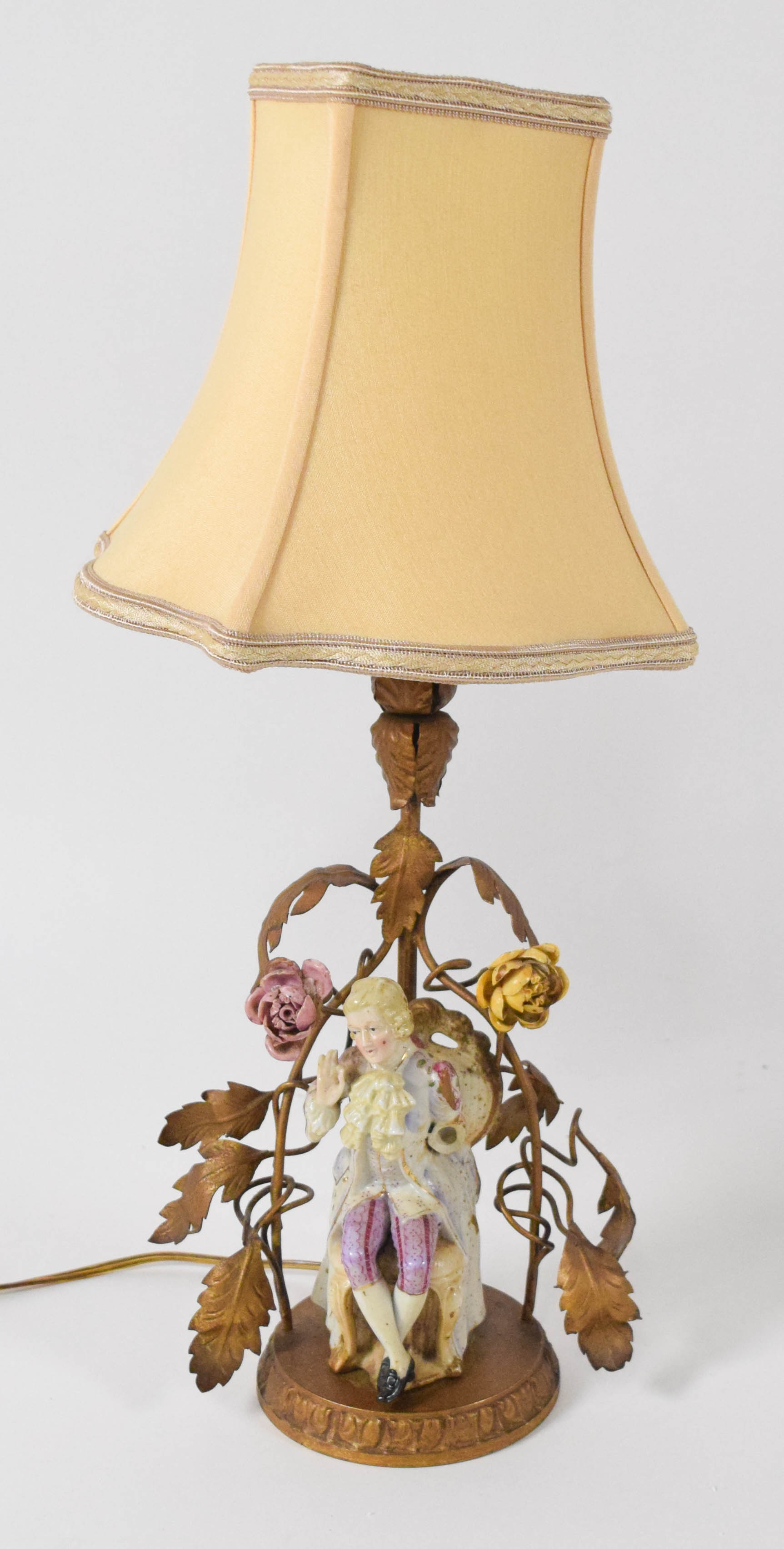 Pair of Capodimonte Porcelain and French Gilt Metal Figural Table Lamps