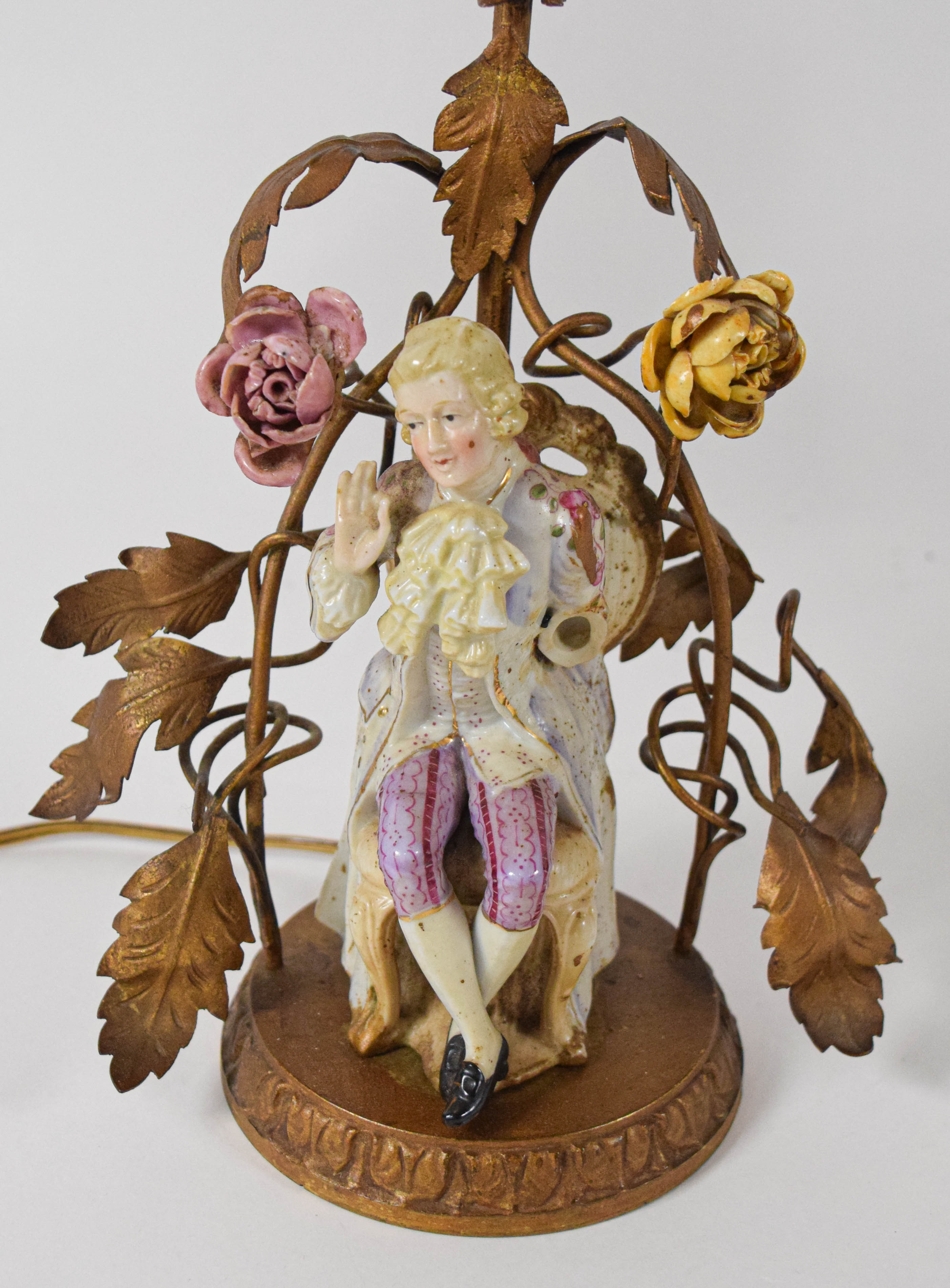Pair of Capodimonte Porcelain and French Gilt Metal Figural Table Lamps