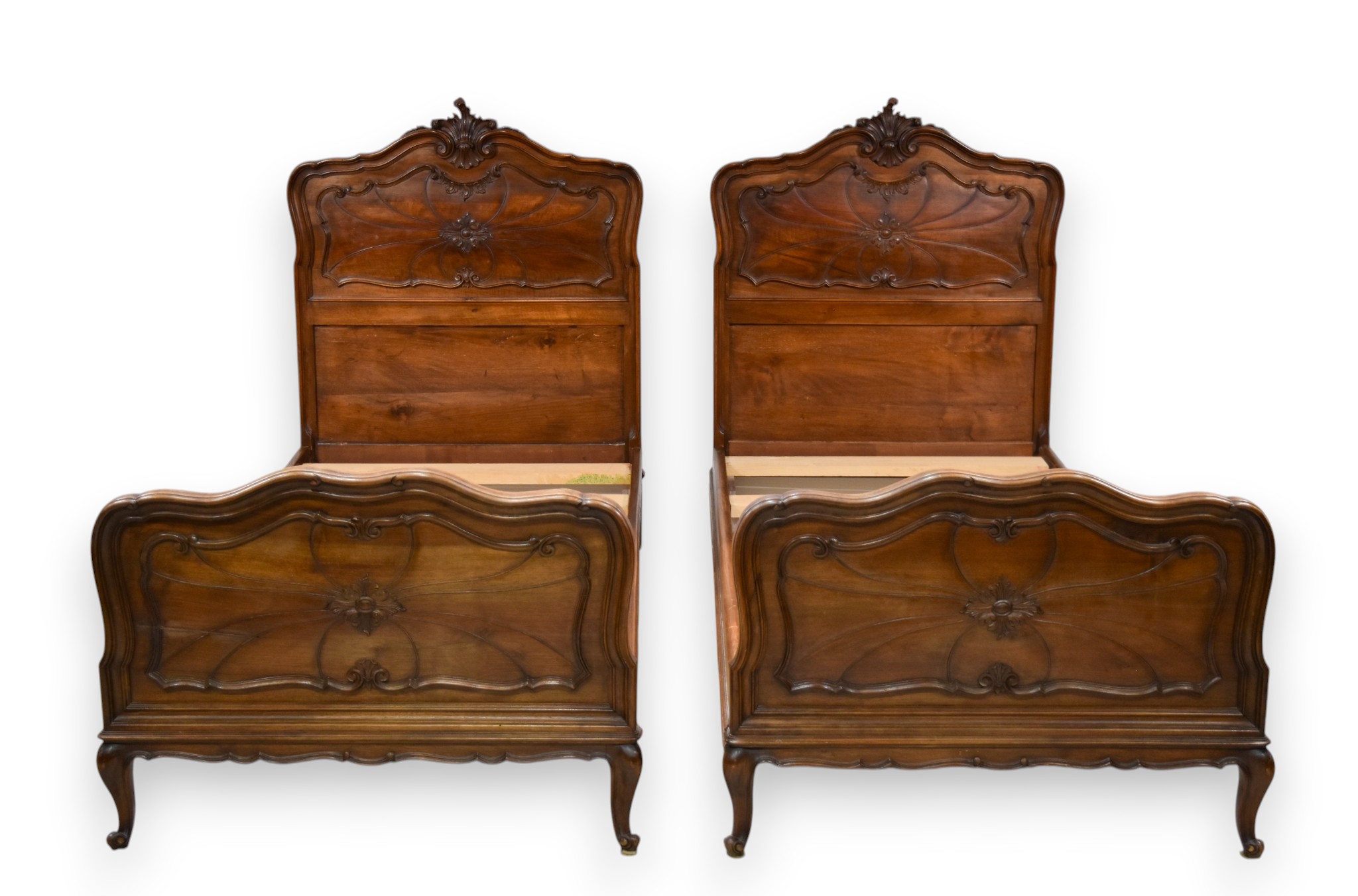 A Near Pair of Louis XV Style Twin Wood Bed Frames