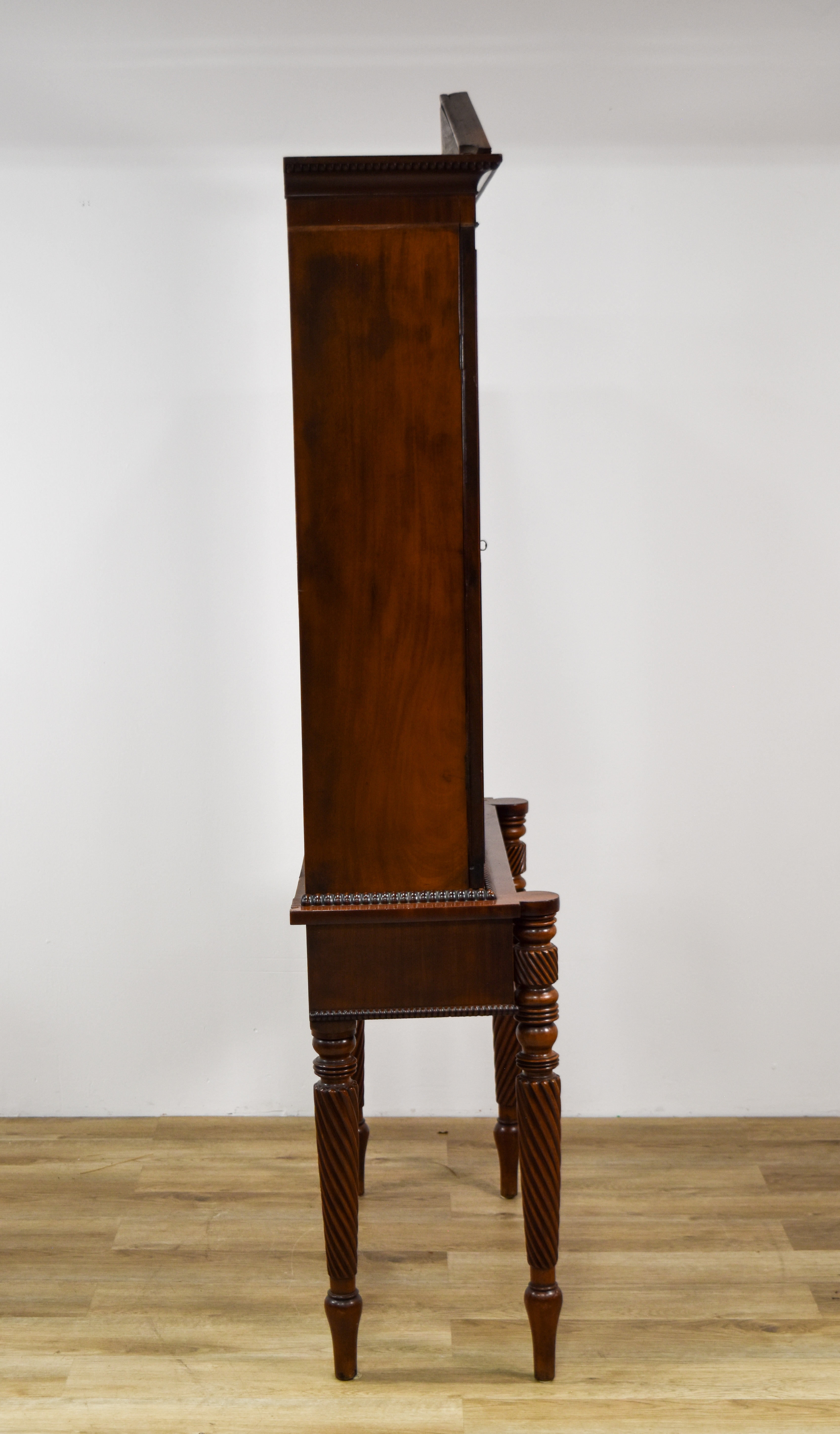 Neoclassical Style Two-Piece Mahogany Display Cabinet on Stand
