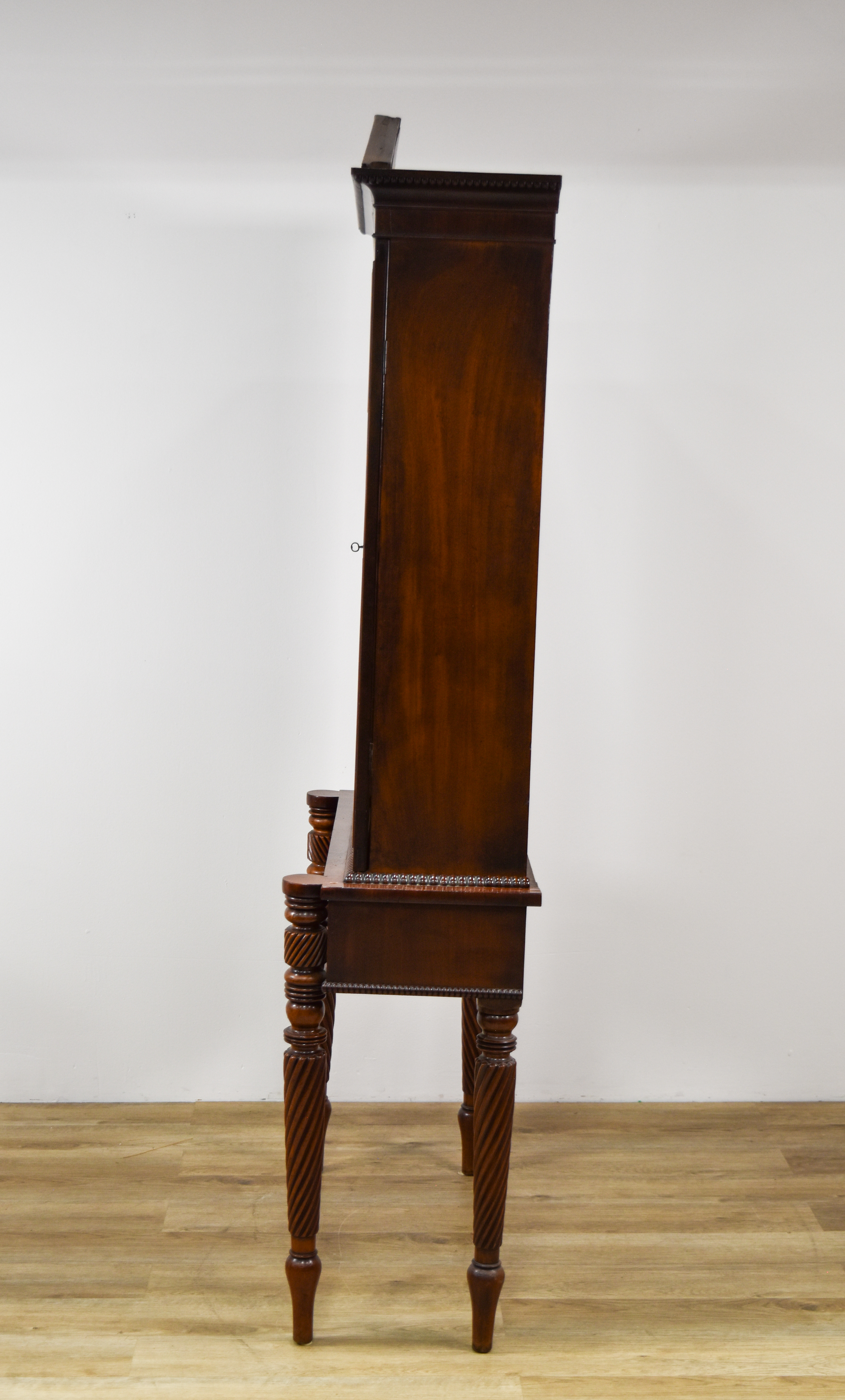Neoclassical Style Two-Piece Mahogany Display Cabinet on Stand