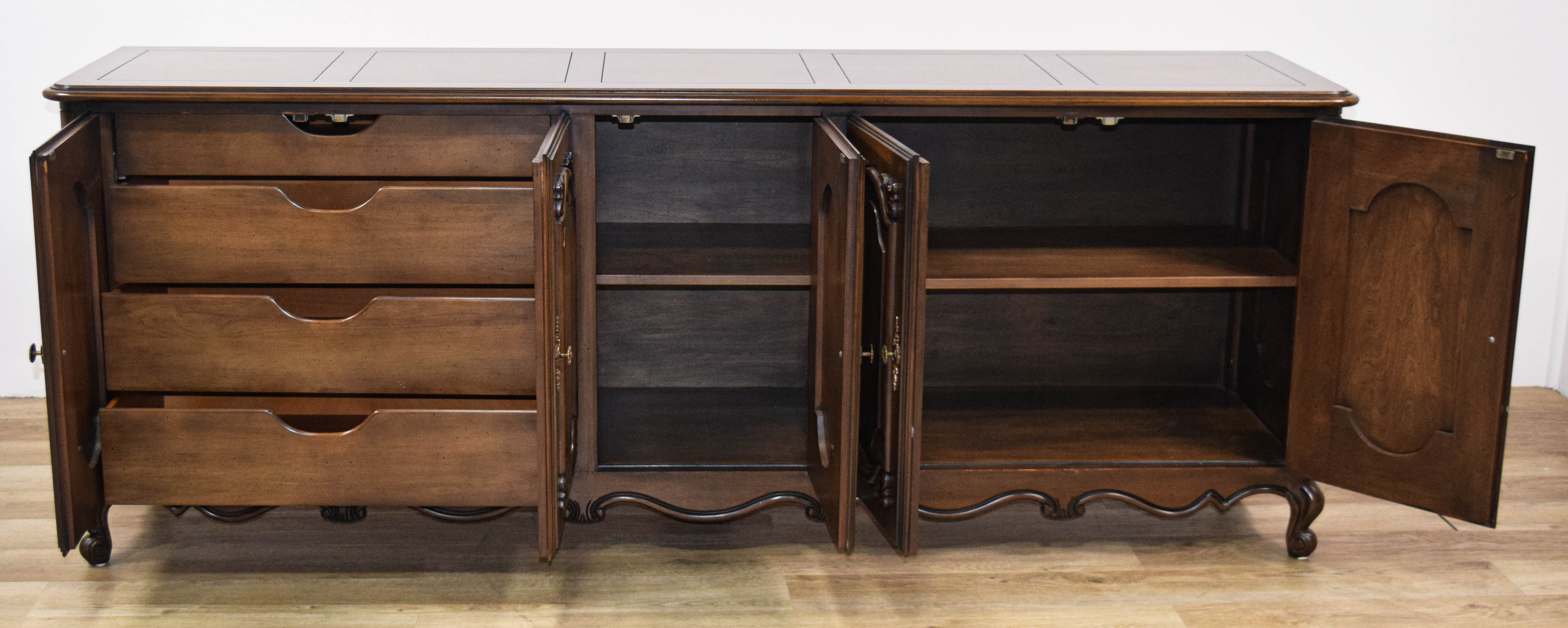 French Provincial Style Carved Wood Five Door Buffet Cabinet