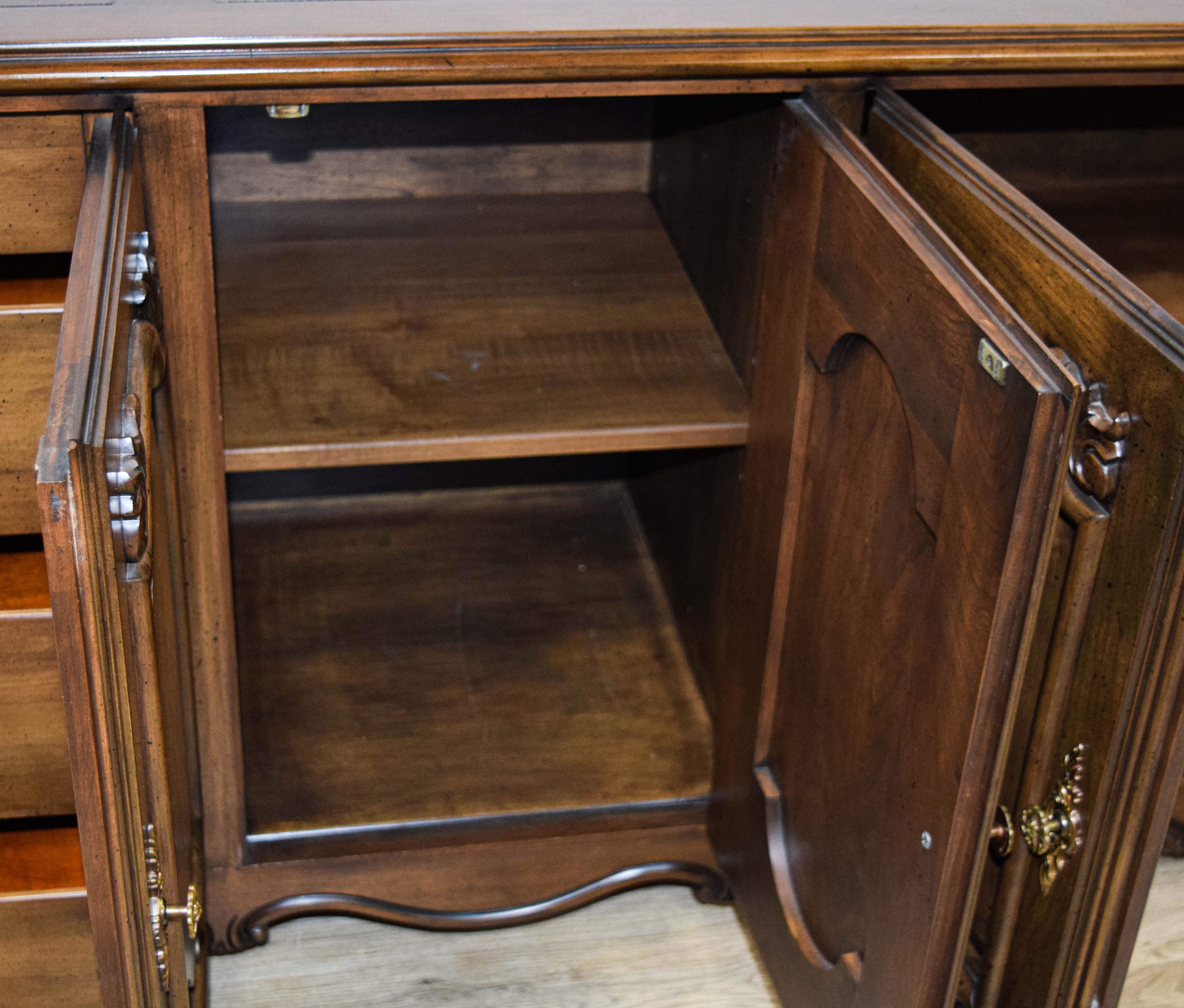 French Provincial Style Carved Wood Five Door Buffet Cabinet