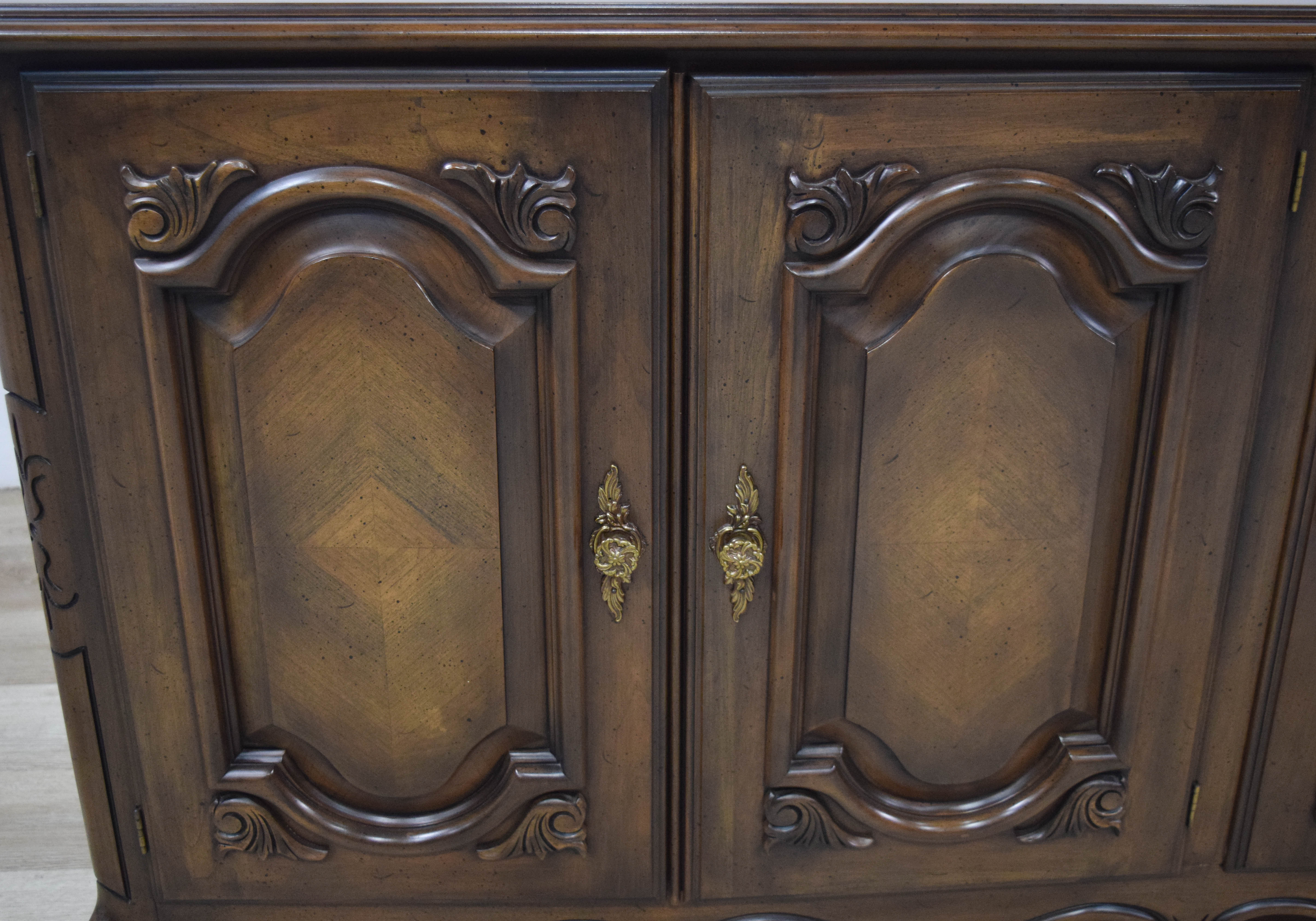 French Provincial Style Carved Wood Five Door Buffet Cabinet