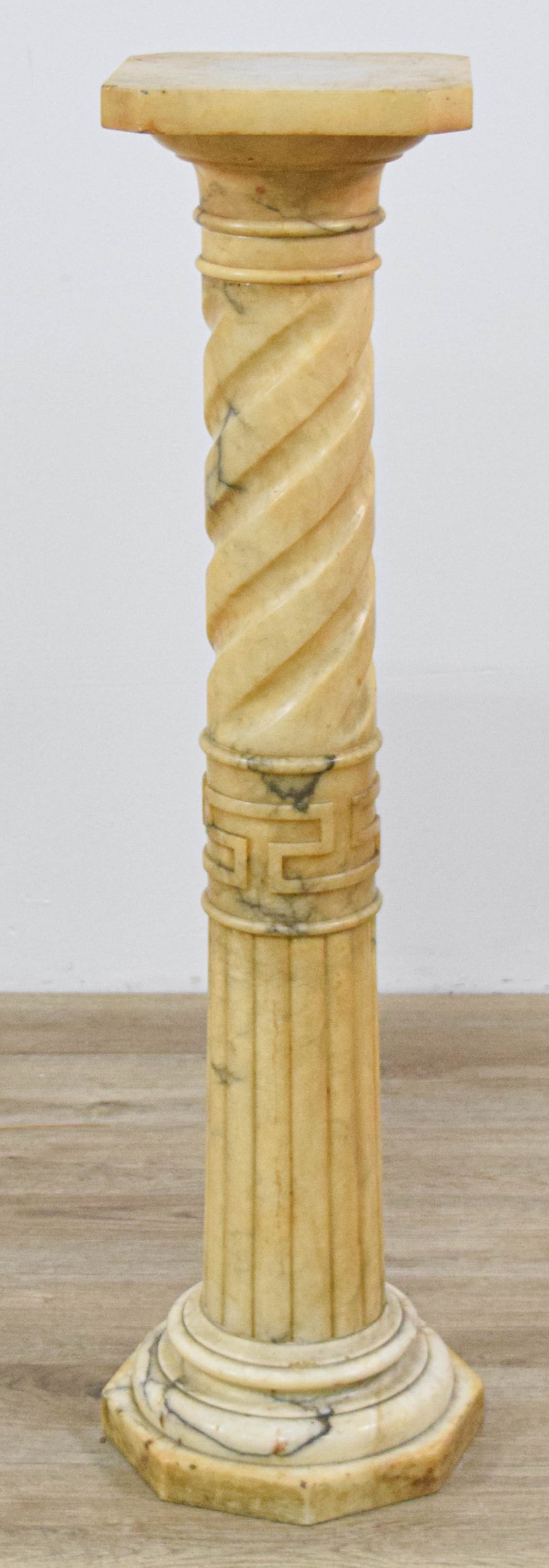 Carved Alabaster Pedestal Column with Solomonic and Fluted Shaft