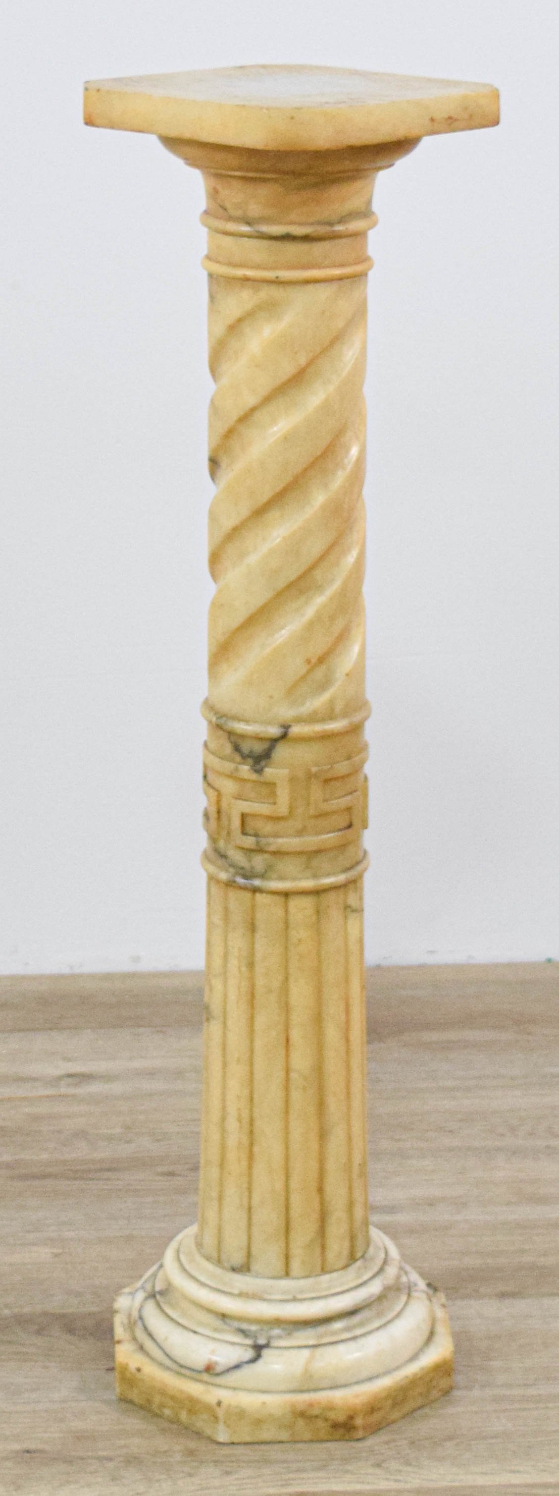 Carved Alabaster Pedestal Column with Solomonic and Fluted Shaft