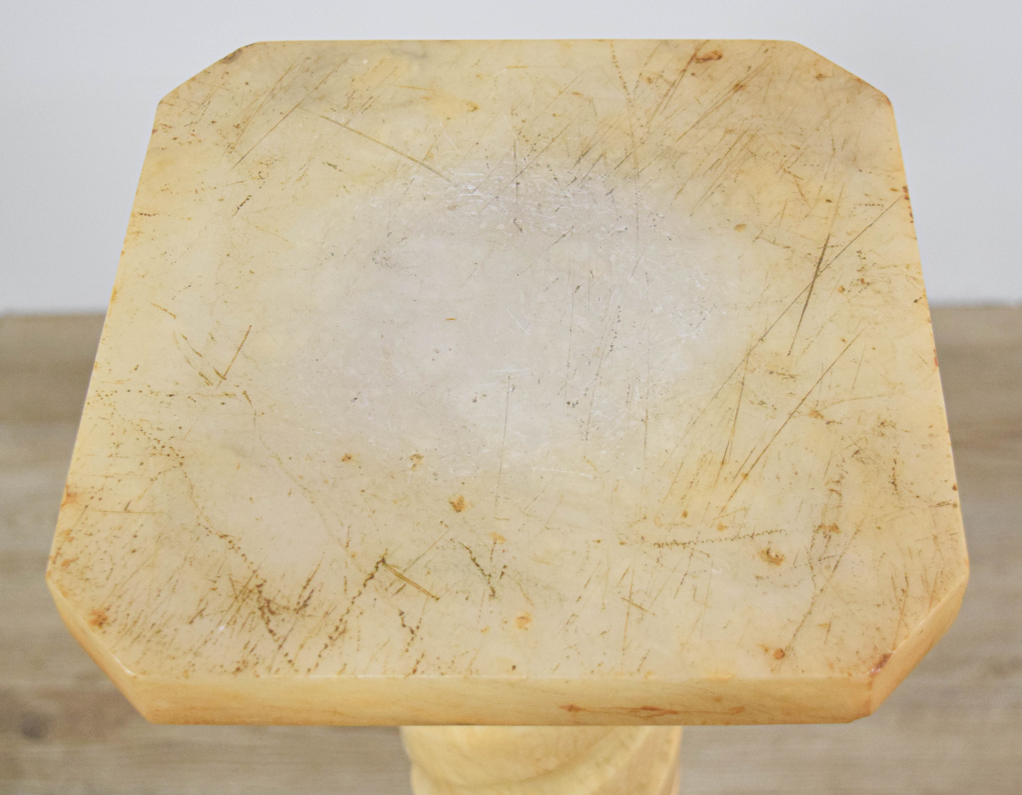 Carved Alabaster Pedestal Column with Solomonic and Fluted Shaft