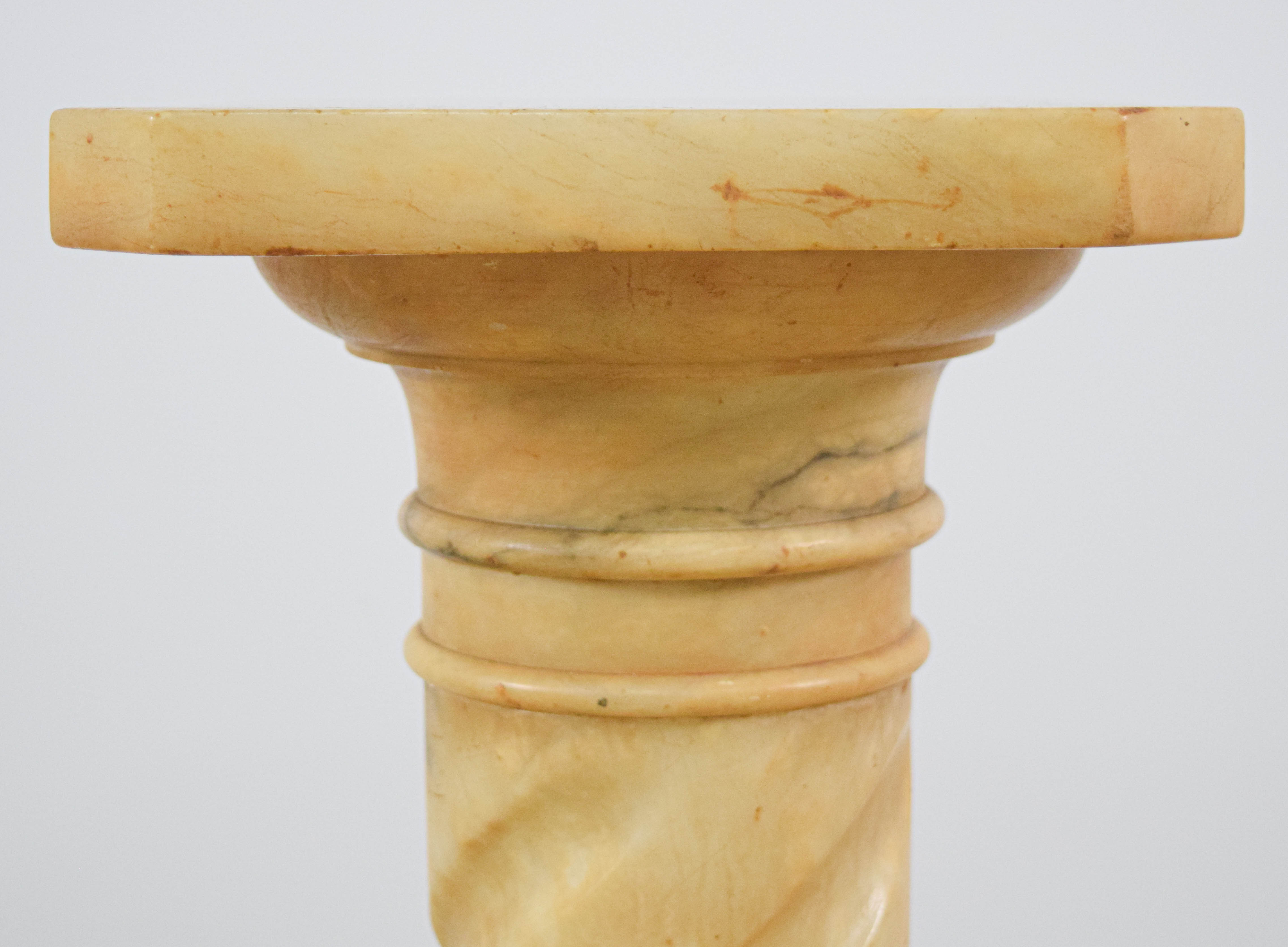 Carved Alabaster Pedestal Column with Solomonic and Fluted Shaft