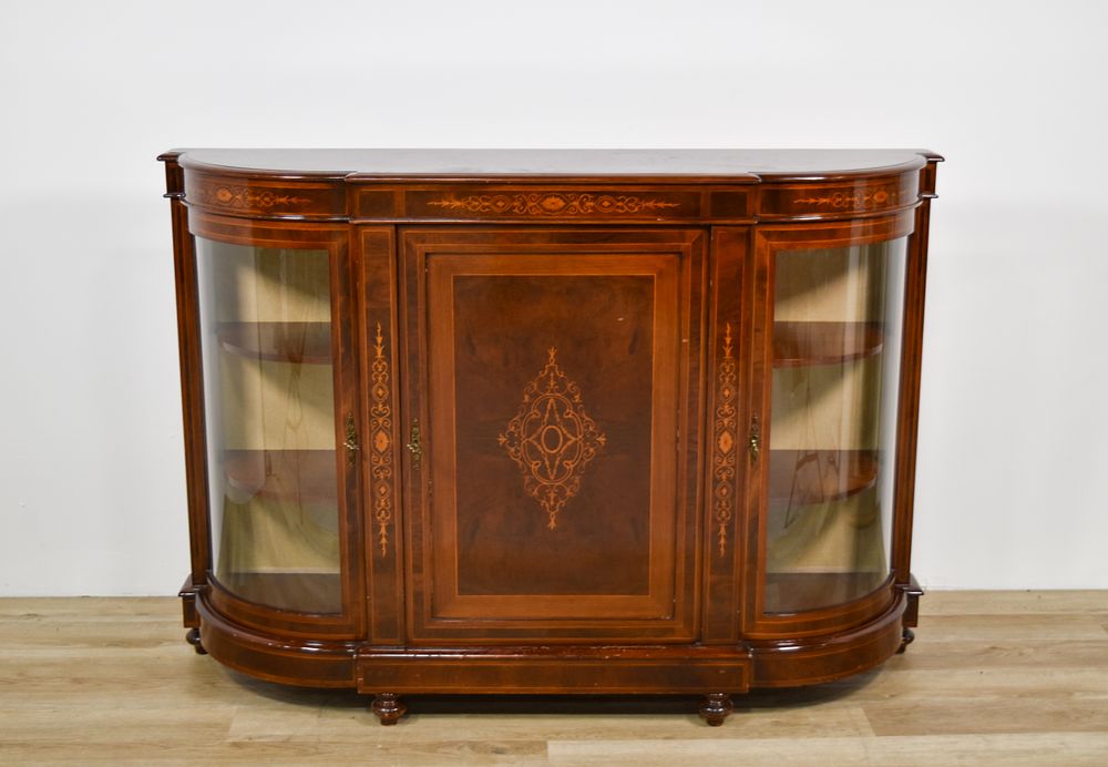 Lot 360: Victorian Burr Walnut and Marquetry Inlaid Credenza