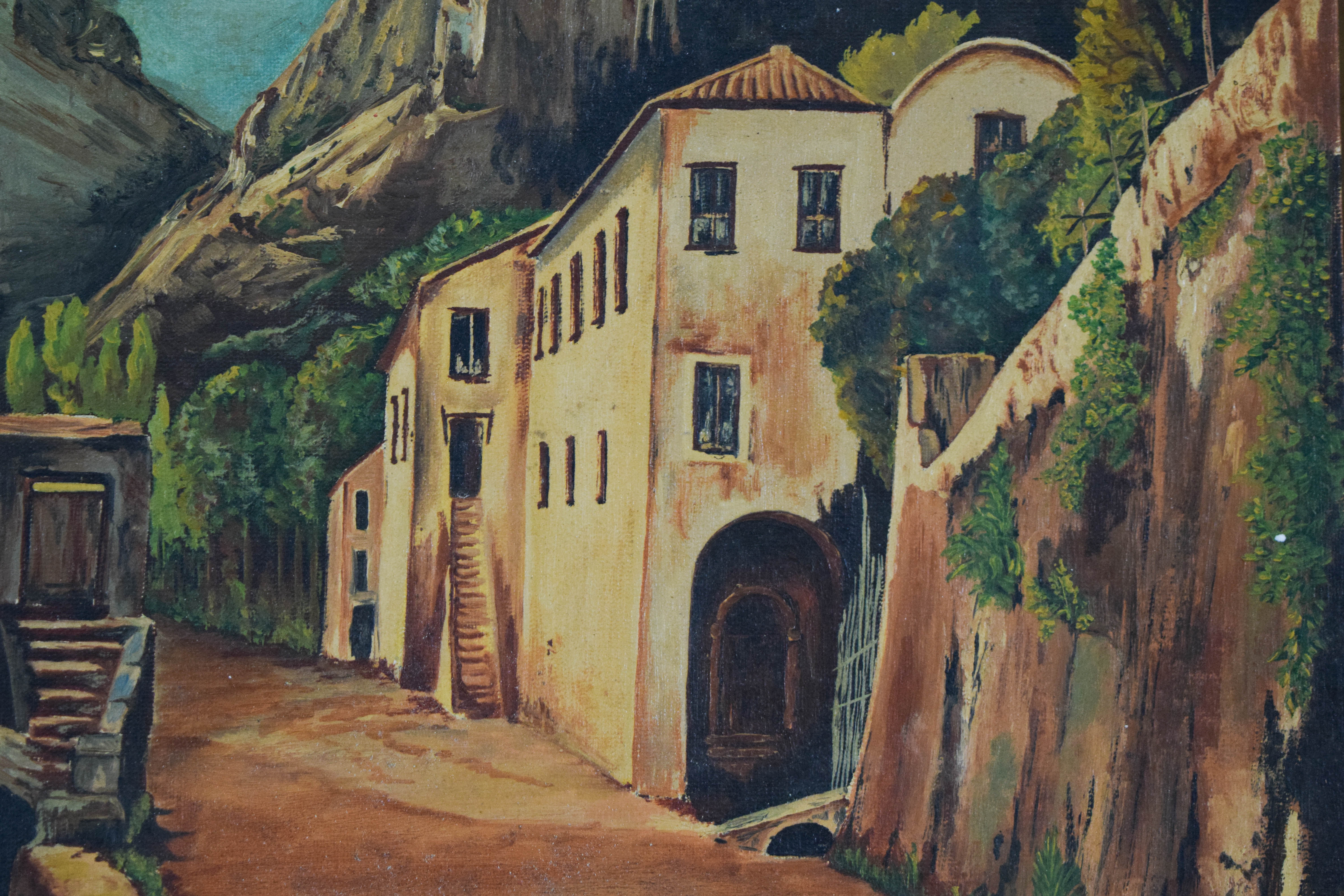 B. Bufalini Oil on Canvas European Mountain Village Landscape, 1971