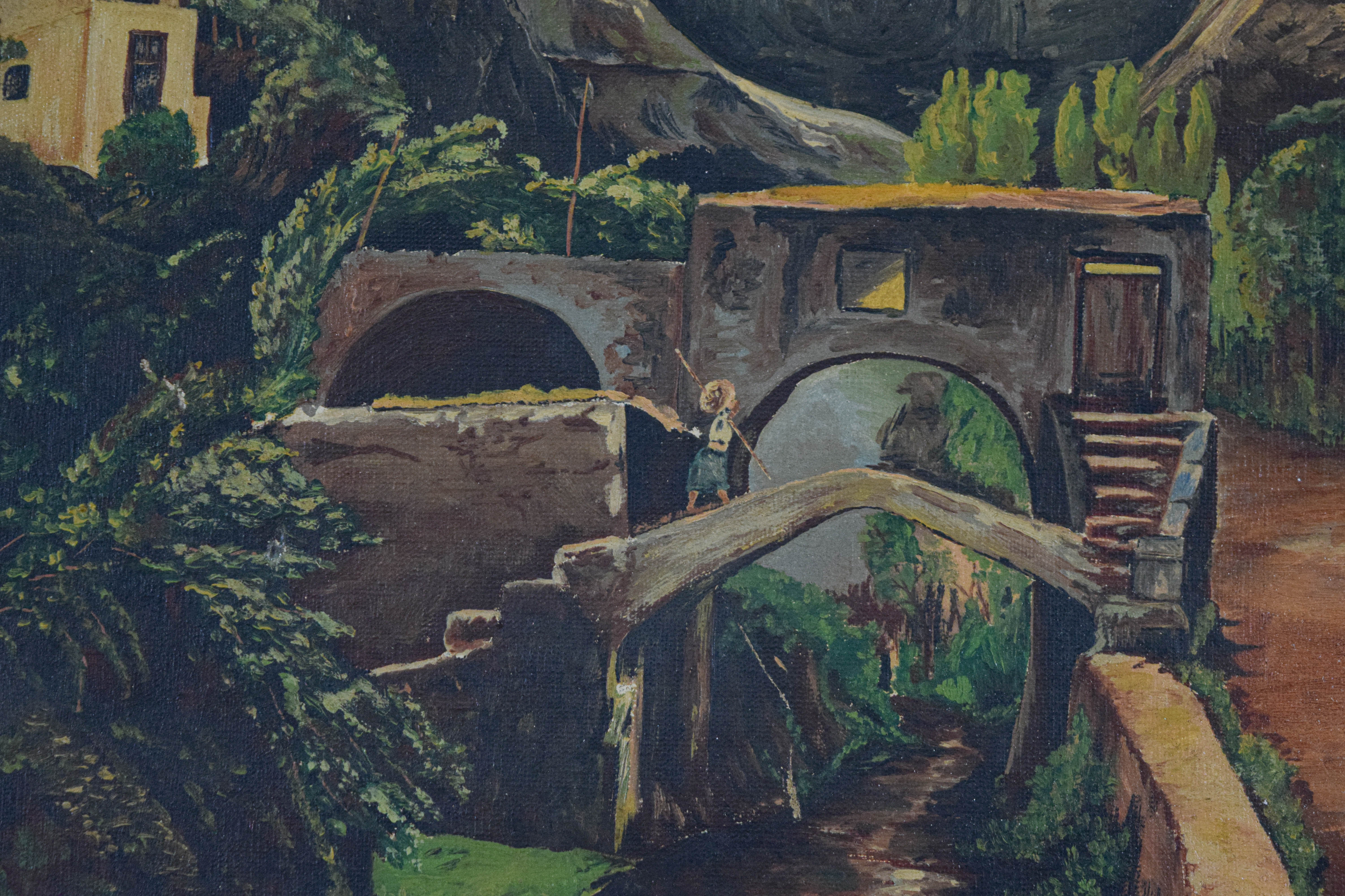 B. Bufalini Oil on Canvas European Mountain Village Landscape, 1971