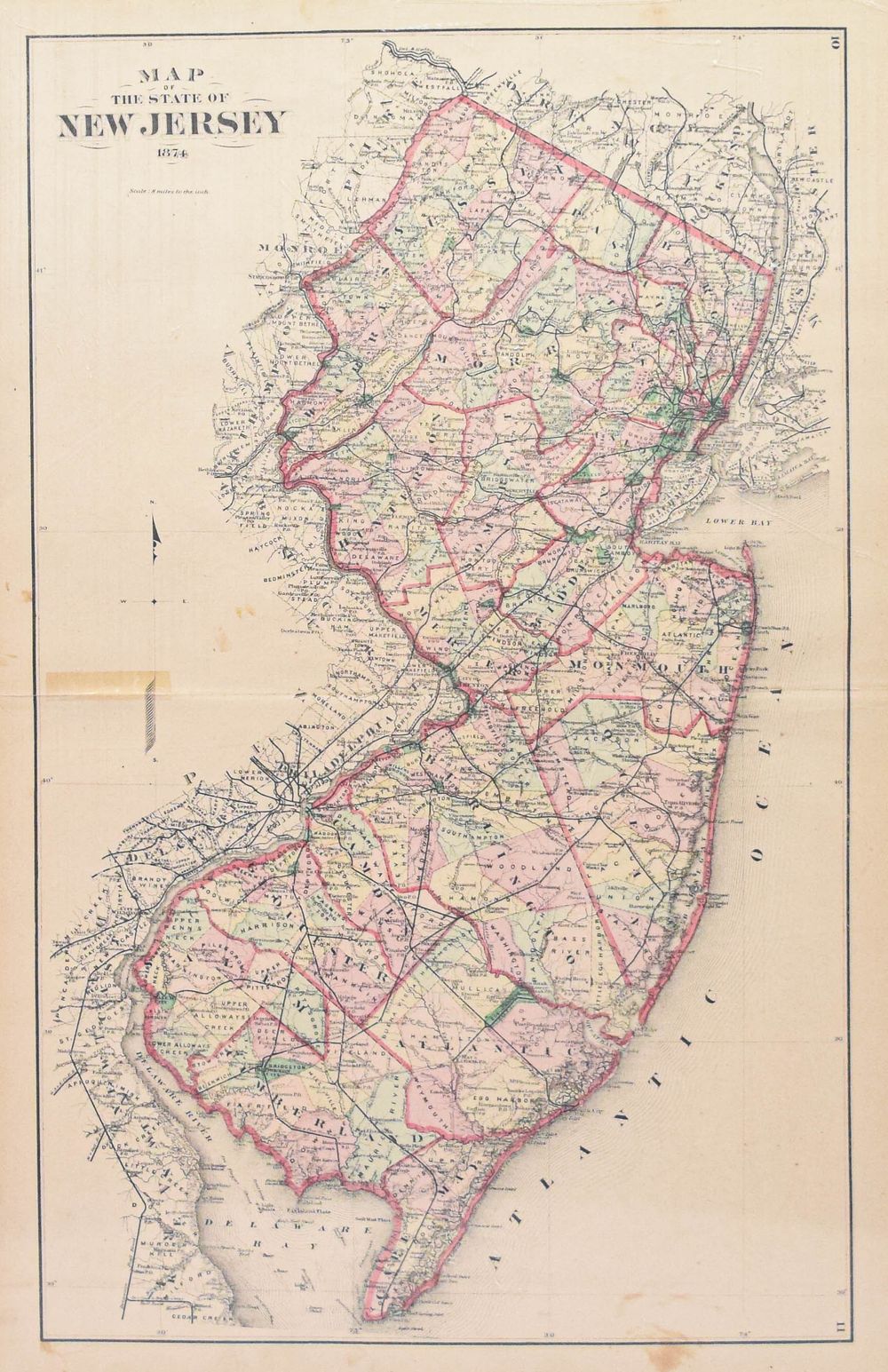 Lot 175: Map of the State of New Jersey 1874