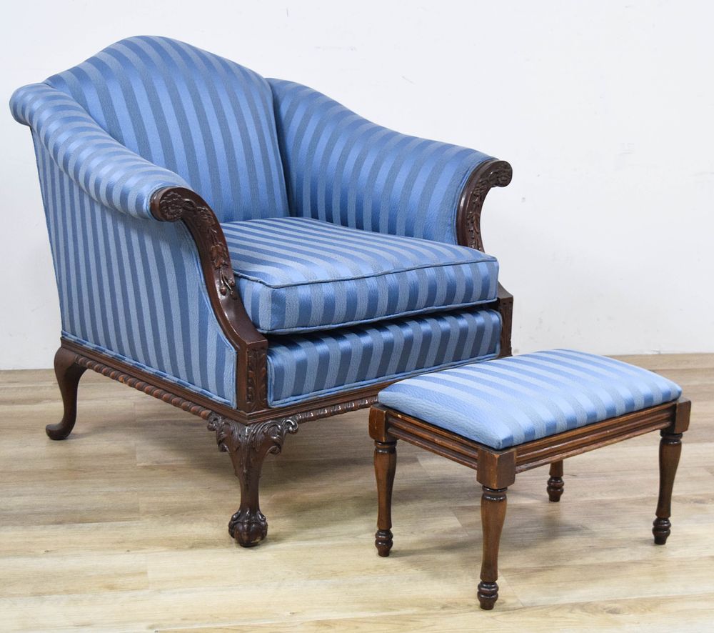 Lot 356: Chippendale Style Carved Armchair and Matching Footstool