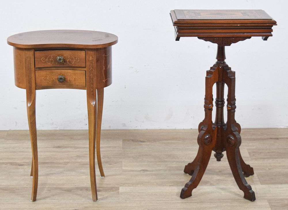 Lot 371: Two Antique Style Inlaid Wooden Side Tables