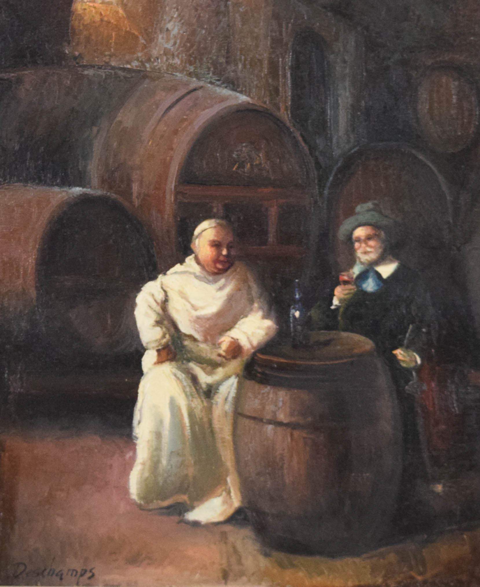 Attributed to Louis Henri Deschamps Oil on Canvas Wine Cellar