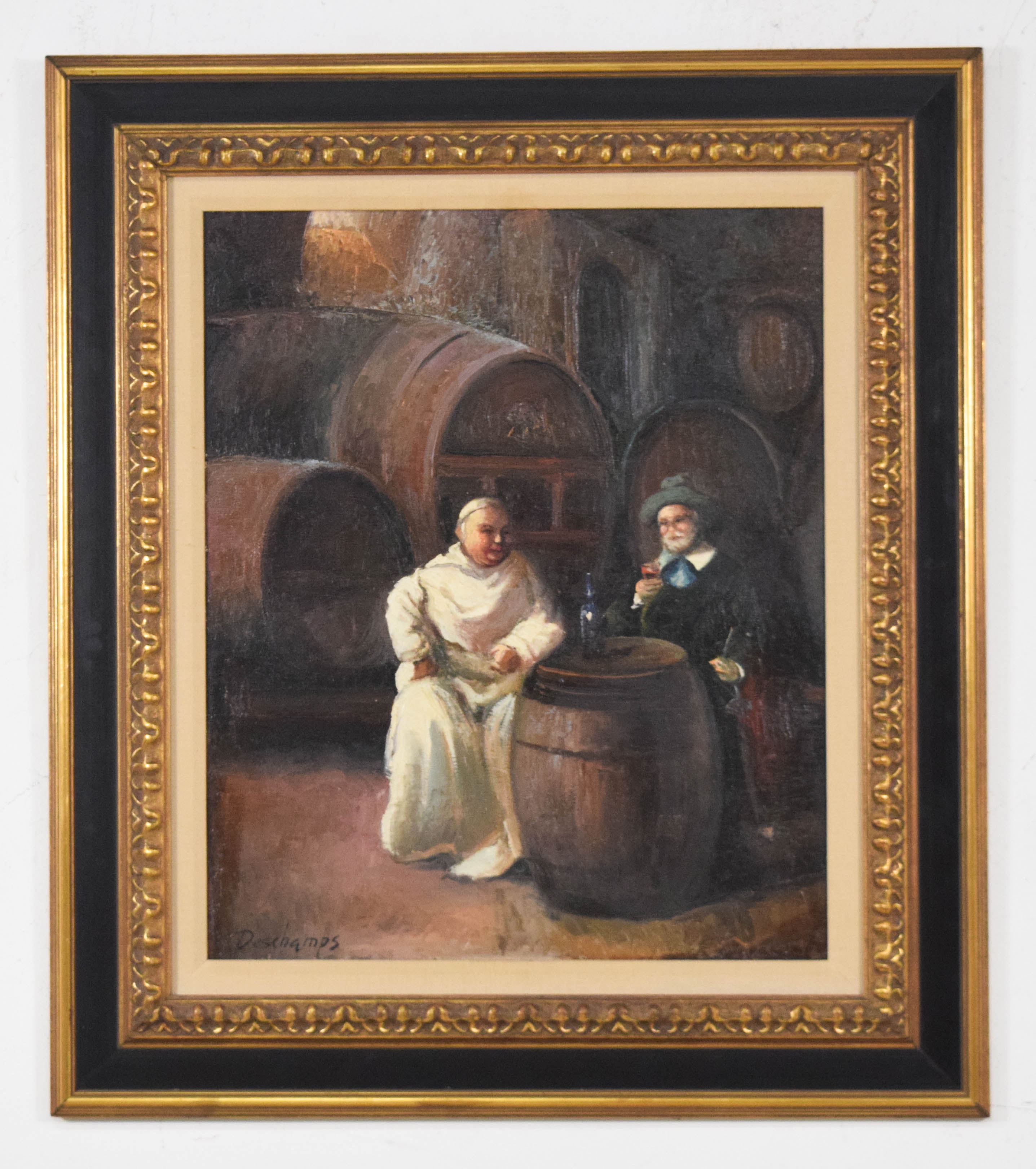 Attributed to Louis Henri Deschamps Oil on Canvas Wine Cellar