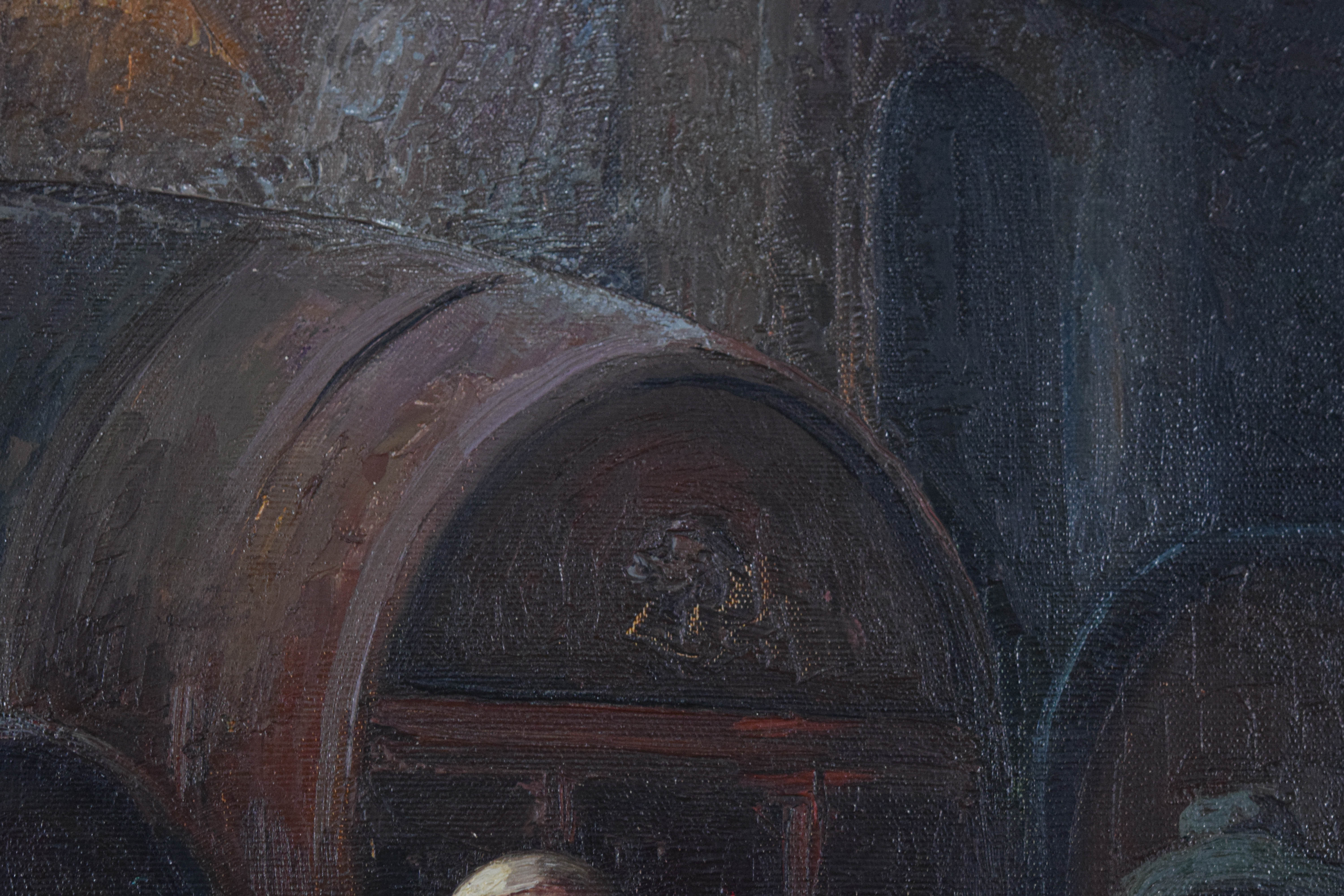 Attributed to Louis Henri Deschamps Oil on Canvas Wine Cellar