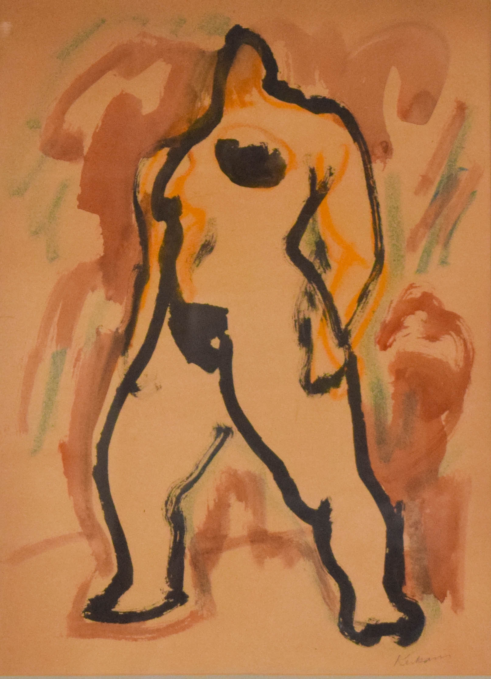 Earl Kerkam Ink and Wash on Paper Standing Female Nude