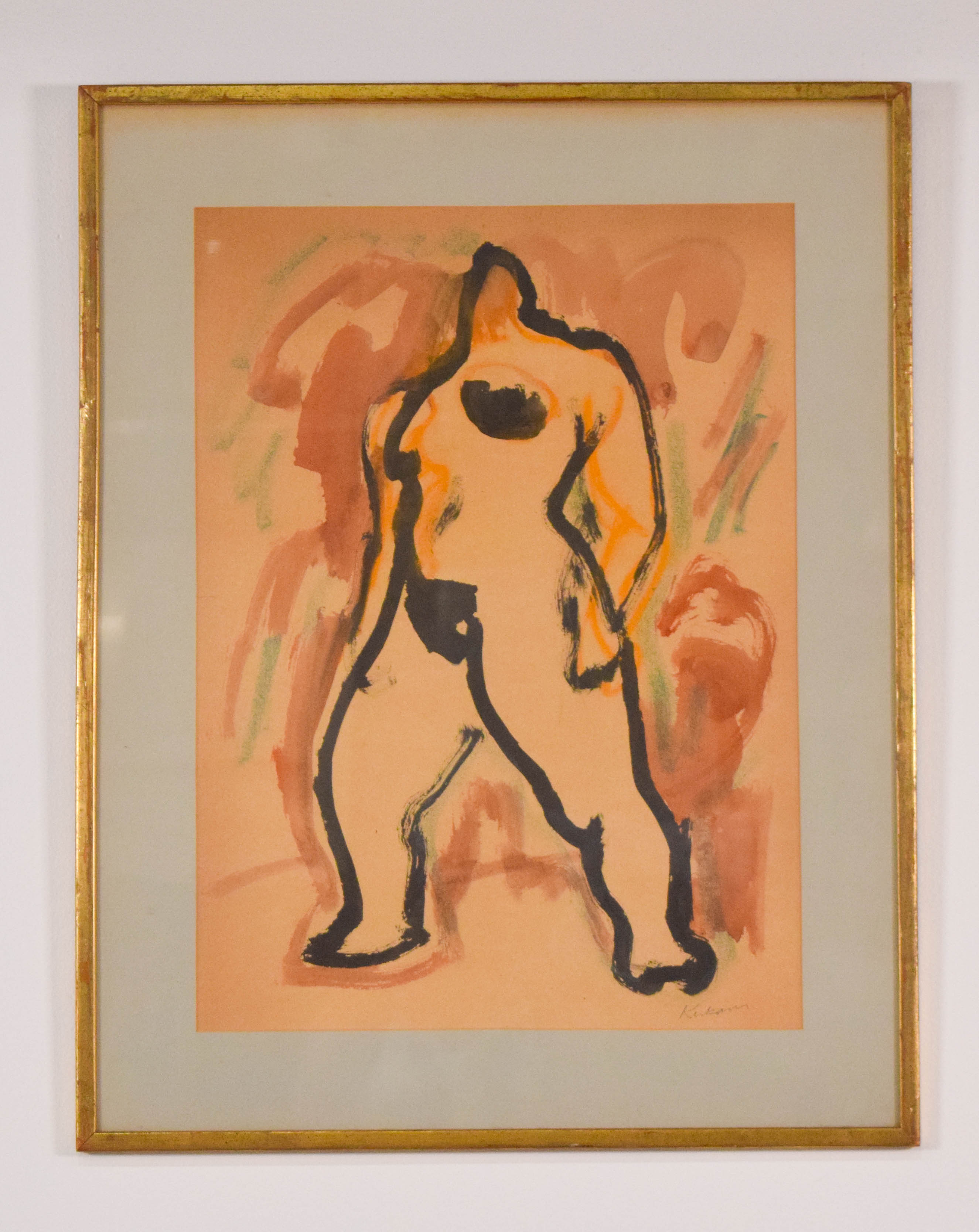 Earl Kerkam Ink and Wash on Paper Standing Female Nude