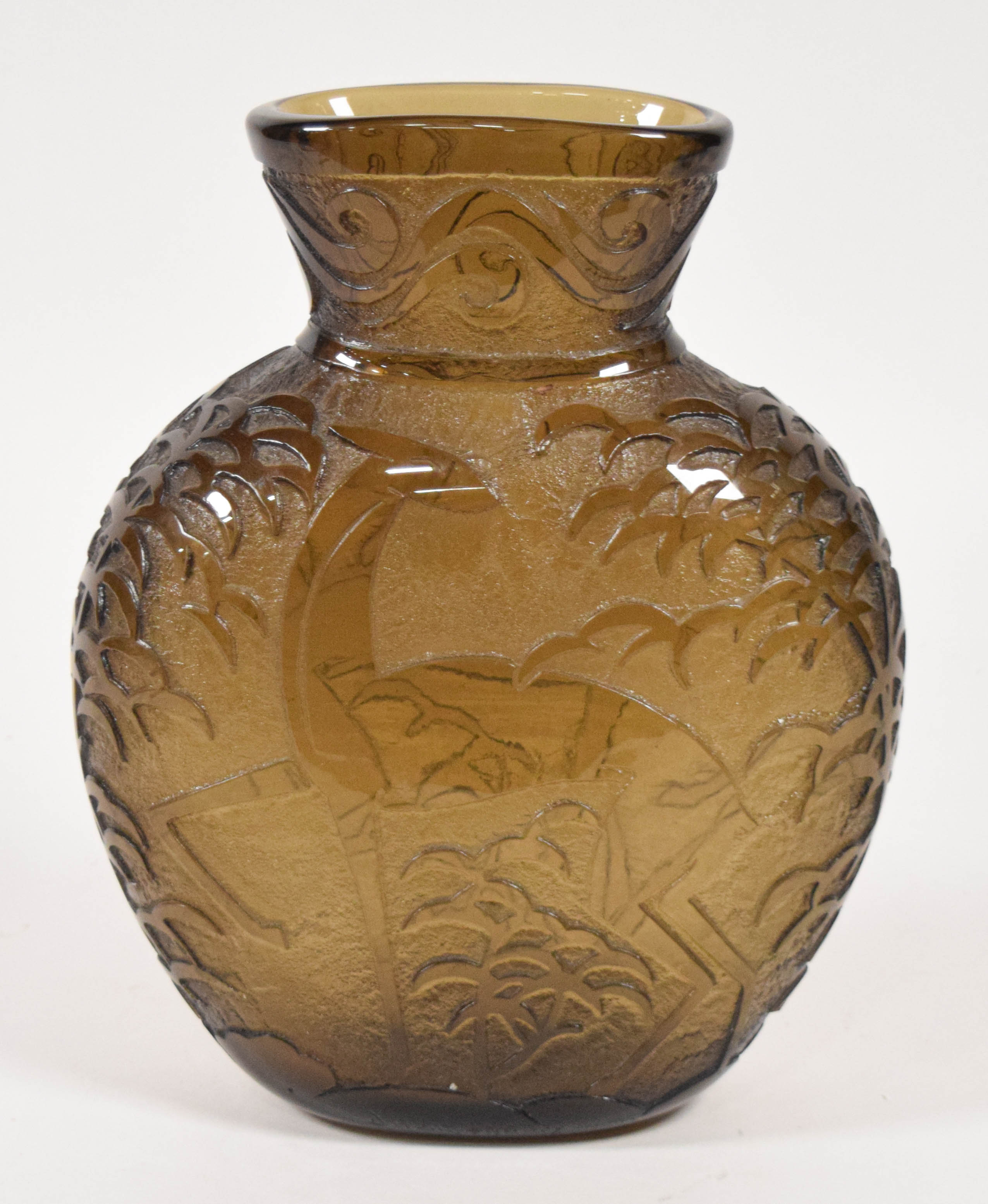 Pierre d'Avesn for Daum Nancy Art Deco Acid Etched Cameo Glass Gazelle Vase