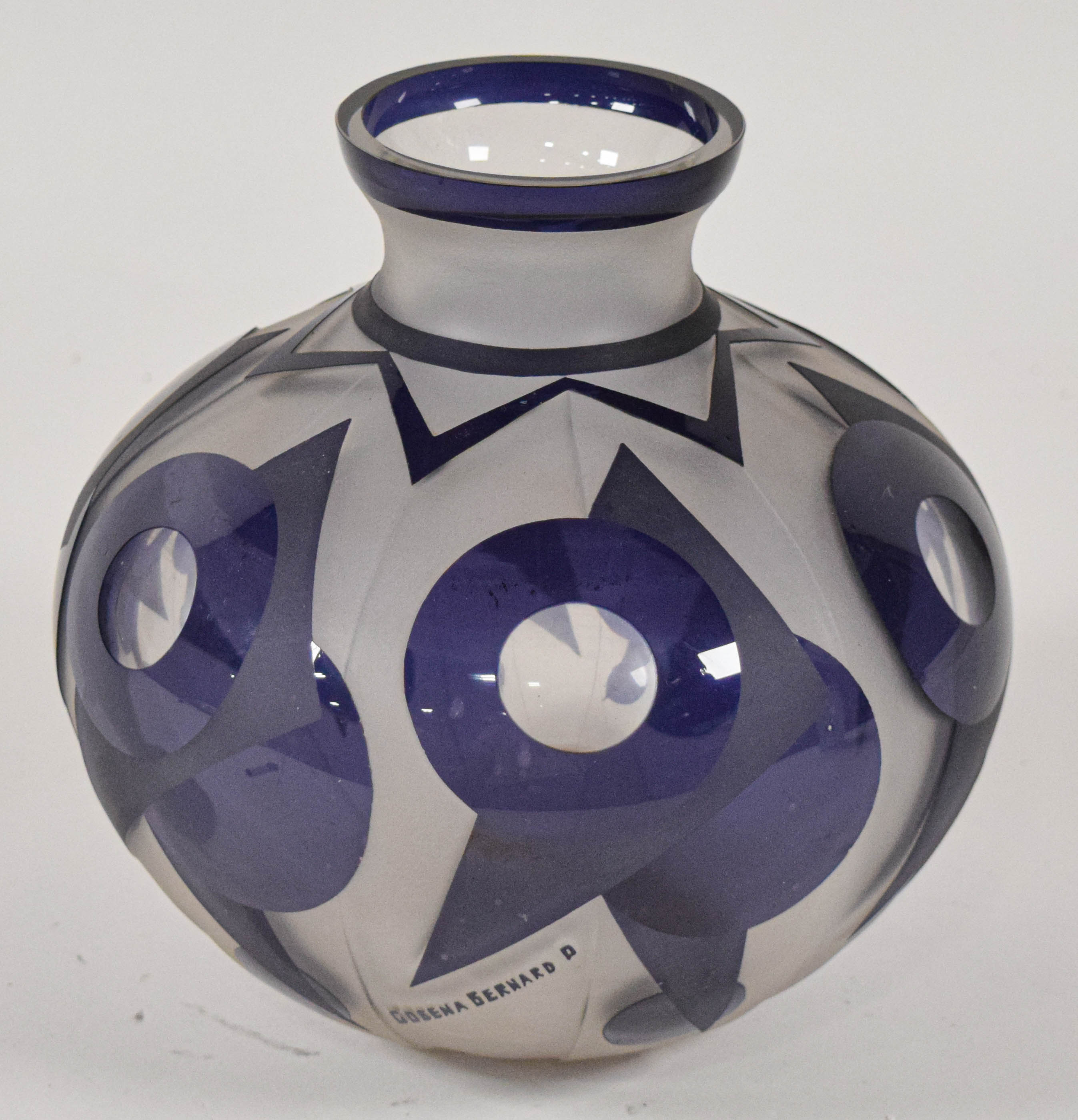 Paul Bernard Gobena Art Deco Acid Etched Cameo Glass Vase