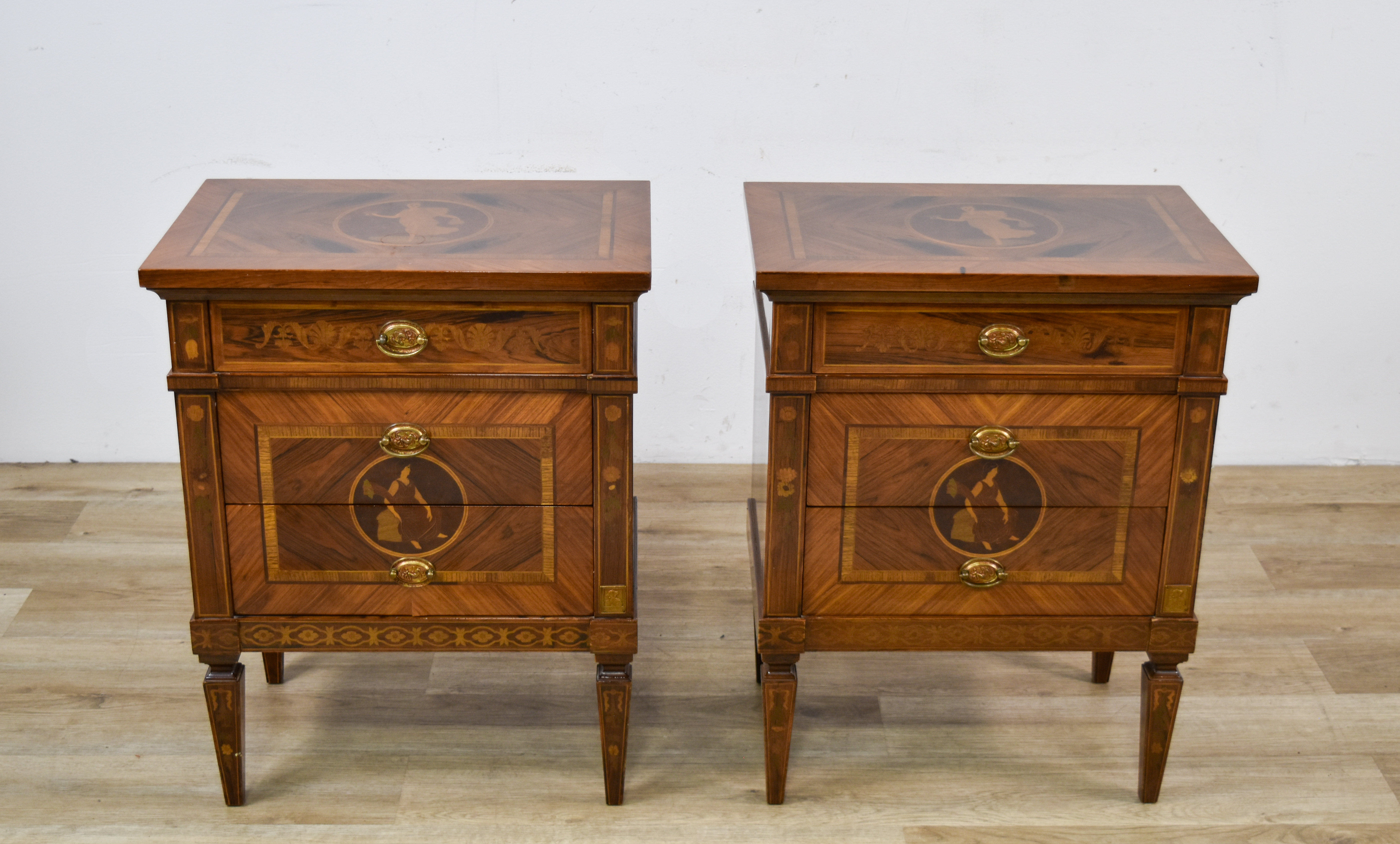 A Pair of Mastro Cappellini Louis XVI Style Marquetry Bedside Chests