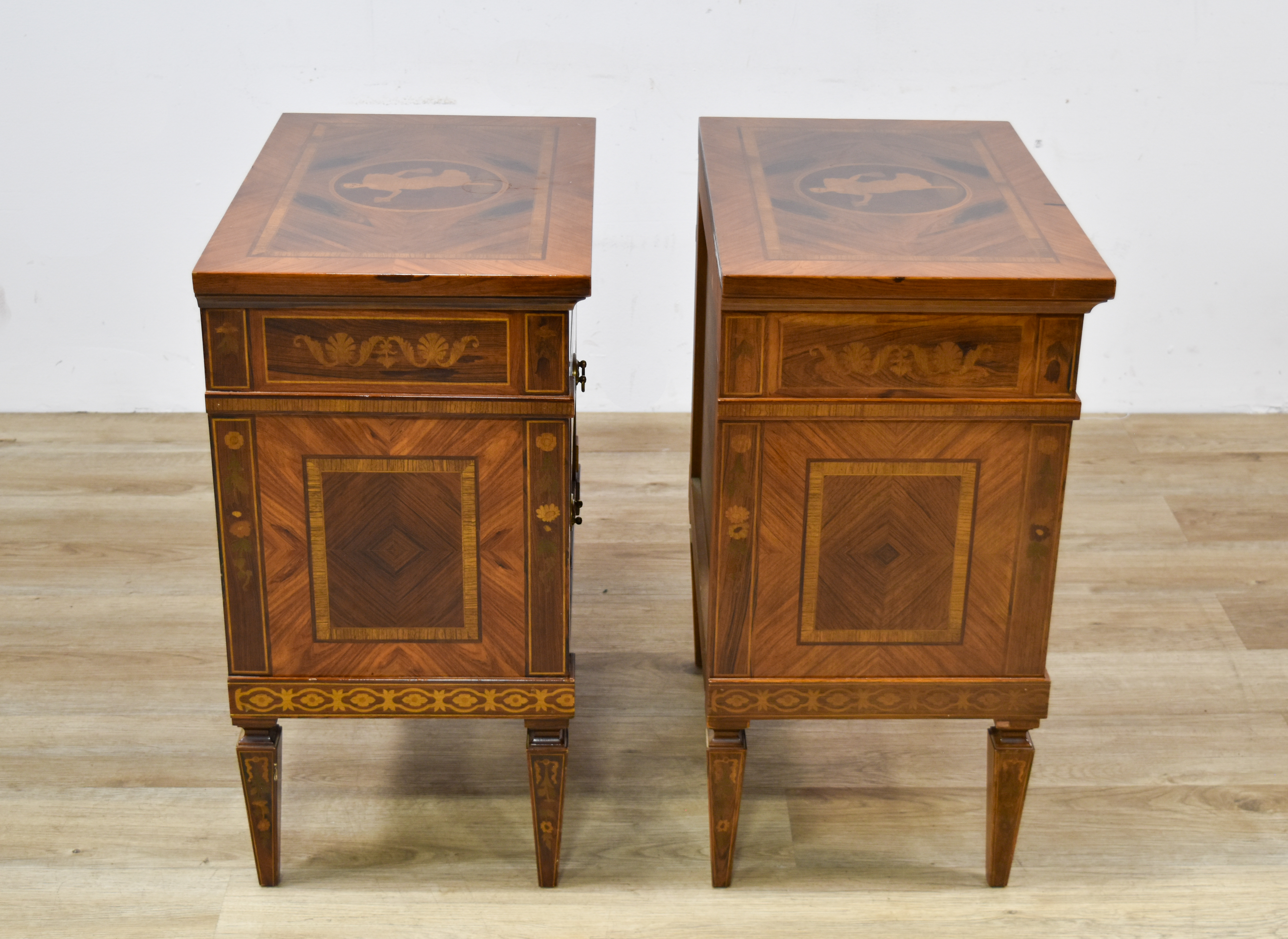 A Pair of Mastro Cappellini Louis XVI Style Marquetry Bedside Chests