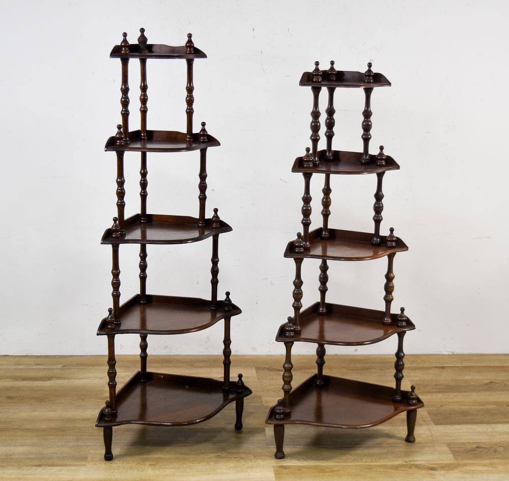 Lot 375: A Pair of Victorian Revival Five-Tier Graduated Corner Shelves