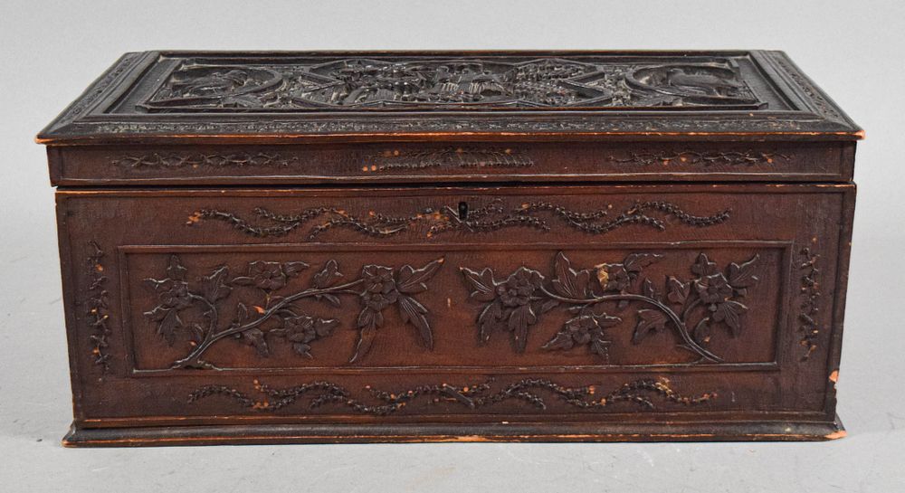 Lot 311: Chinese 19th Century Carved Wooden Export Box