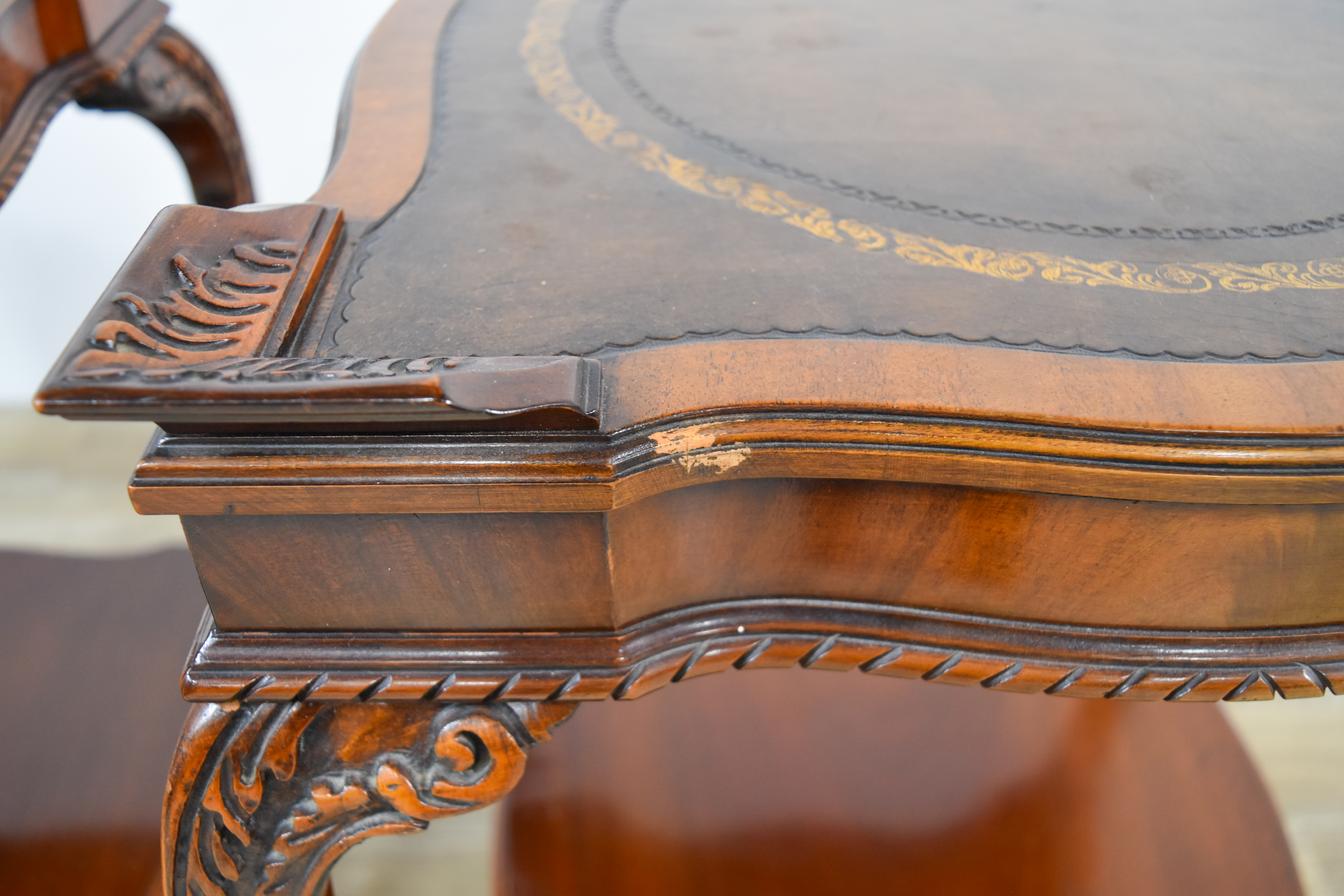 A Pair of Louis XV Style Leather-Top End Tables