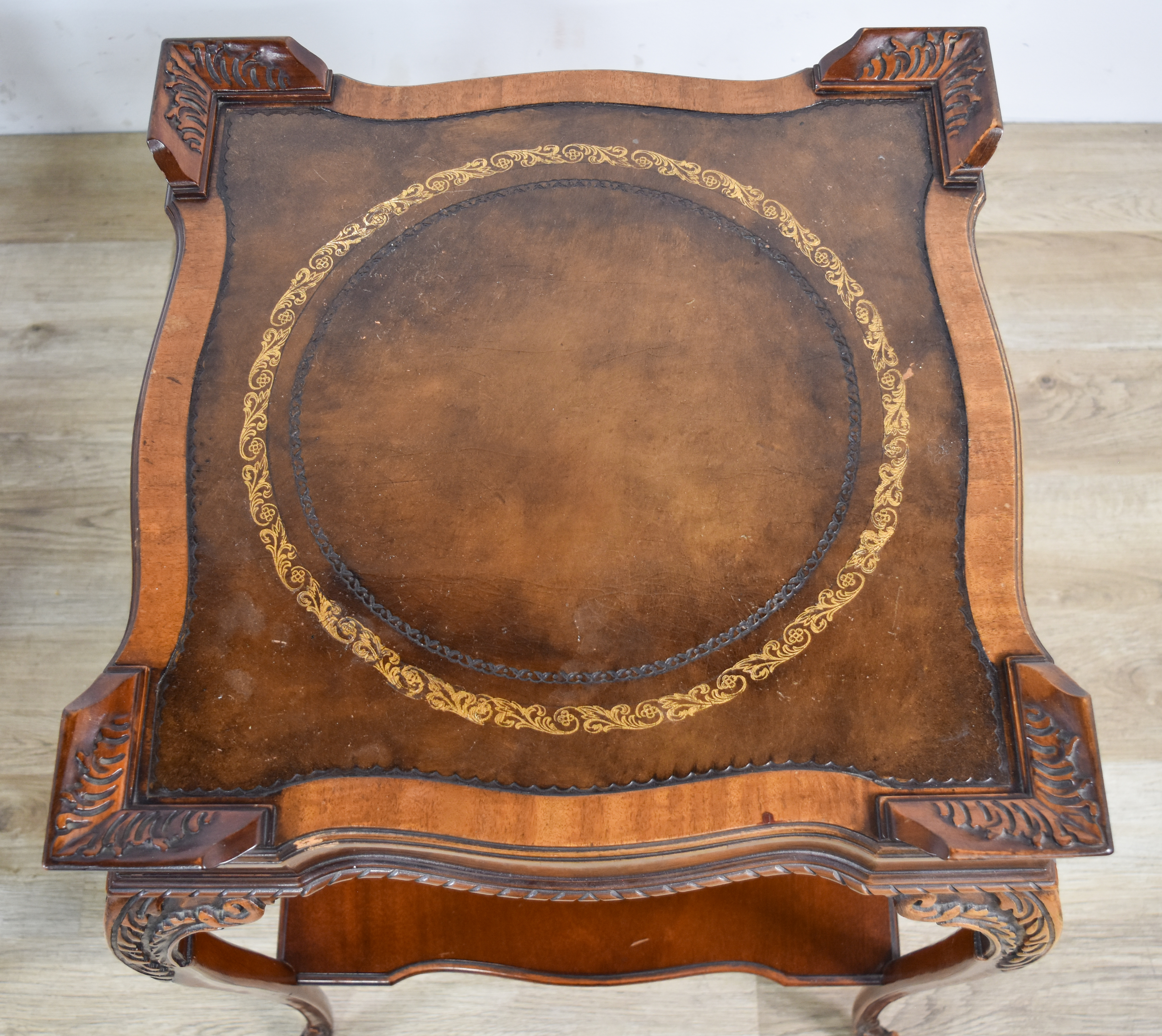 A Pair of Louis XV Style Leather-Top End Tables