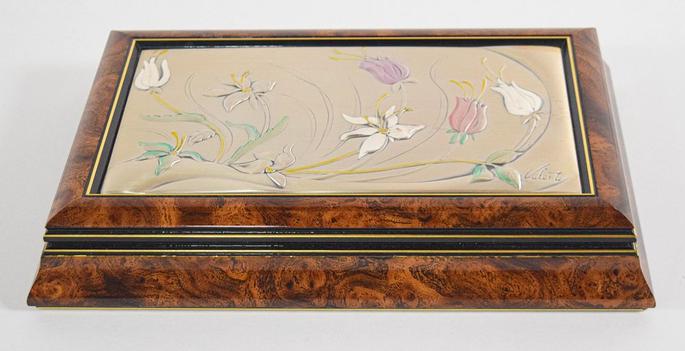 Lot 169: Valenti Italian Burl Wood and Enameled Metal Jewelry Box