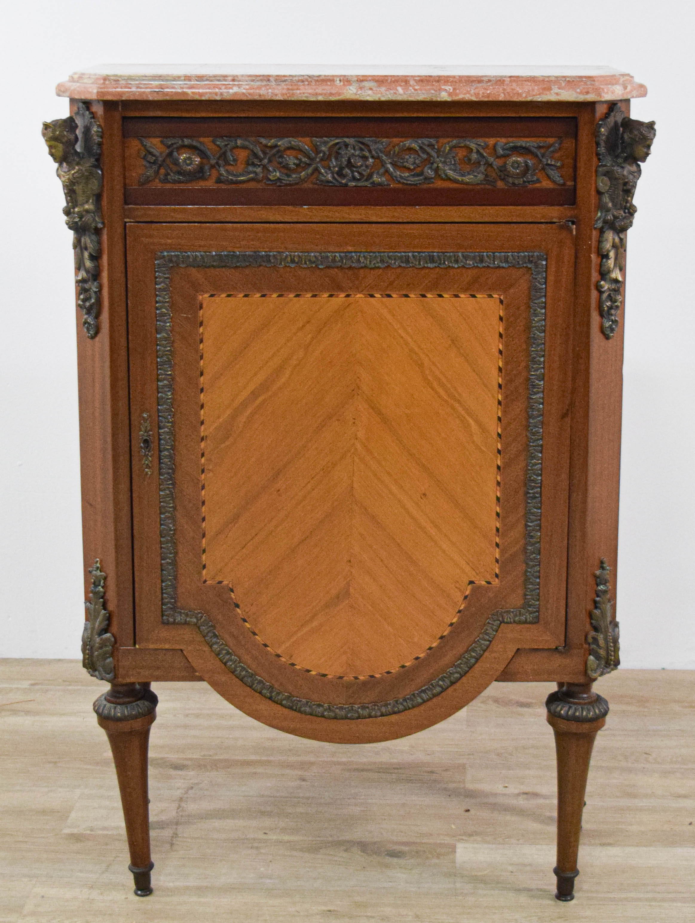 Napoleon III Style Marquetry and Marble Top Side Cabinet