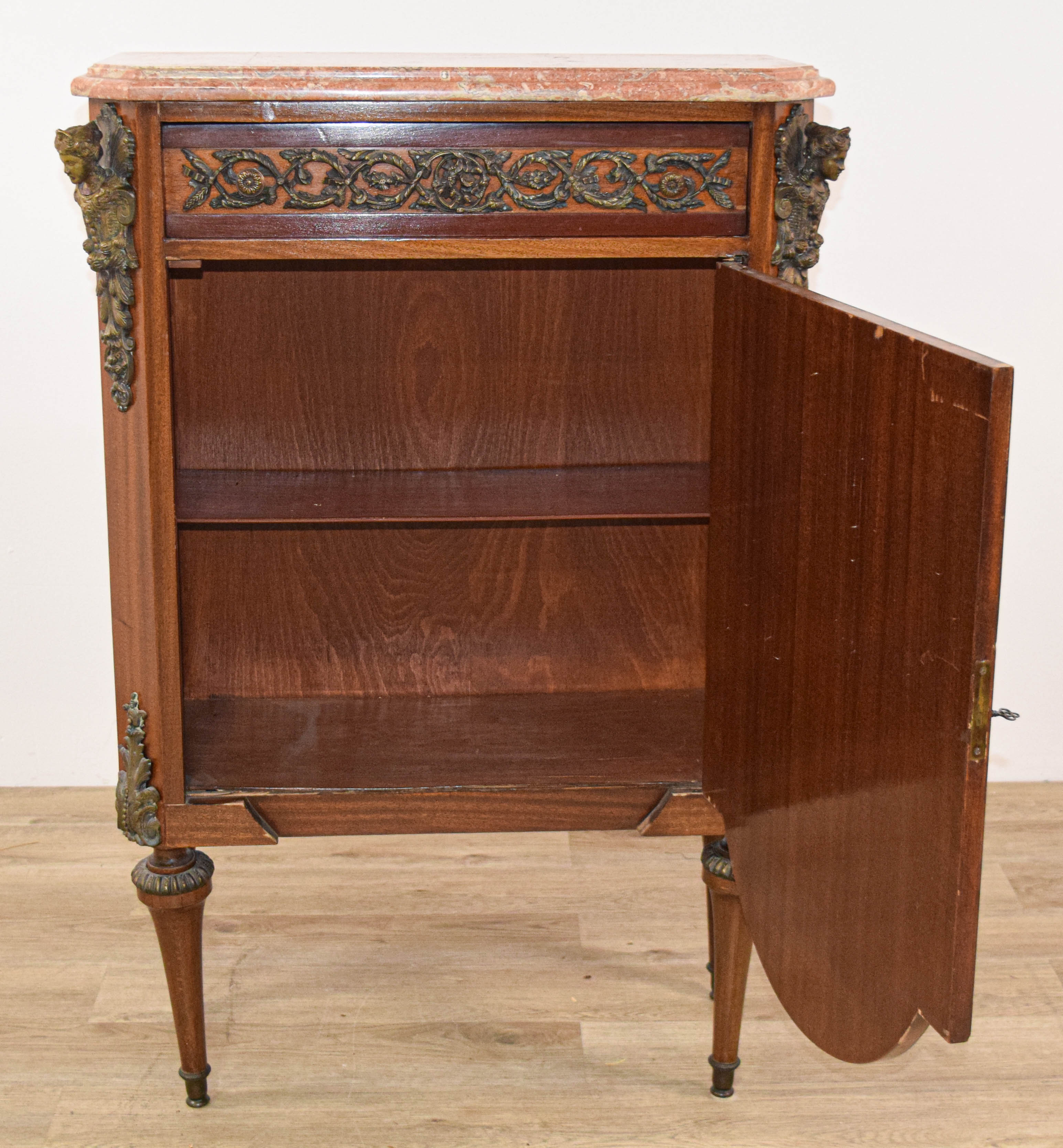 Napoleon III Style Marquetry and Marble Top Side Cabinet