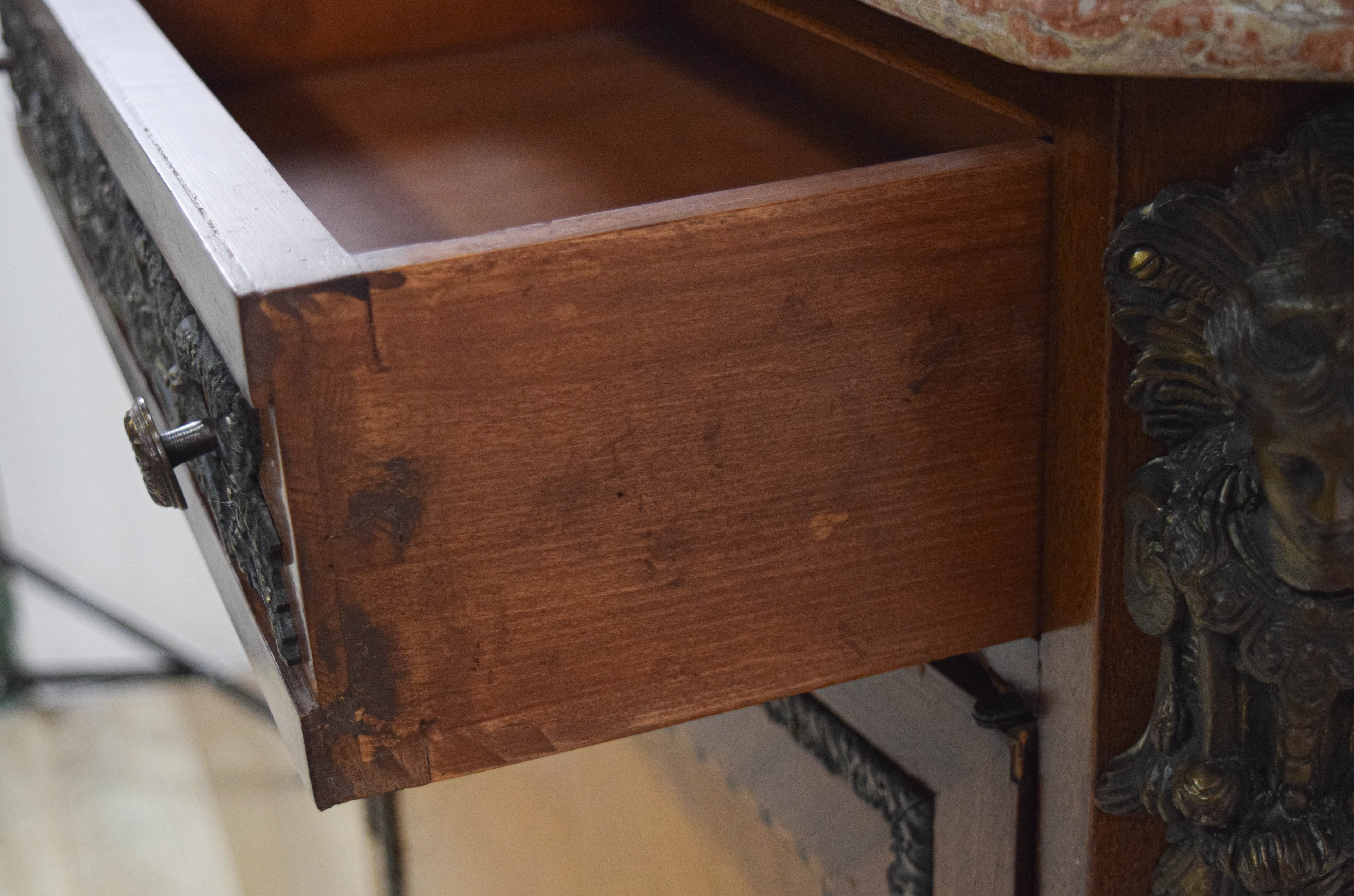 Napoleon III Style Marquetry and Marble Top Side Cabinet